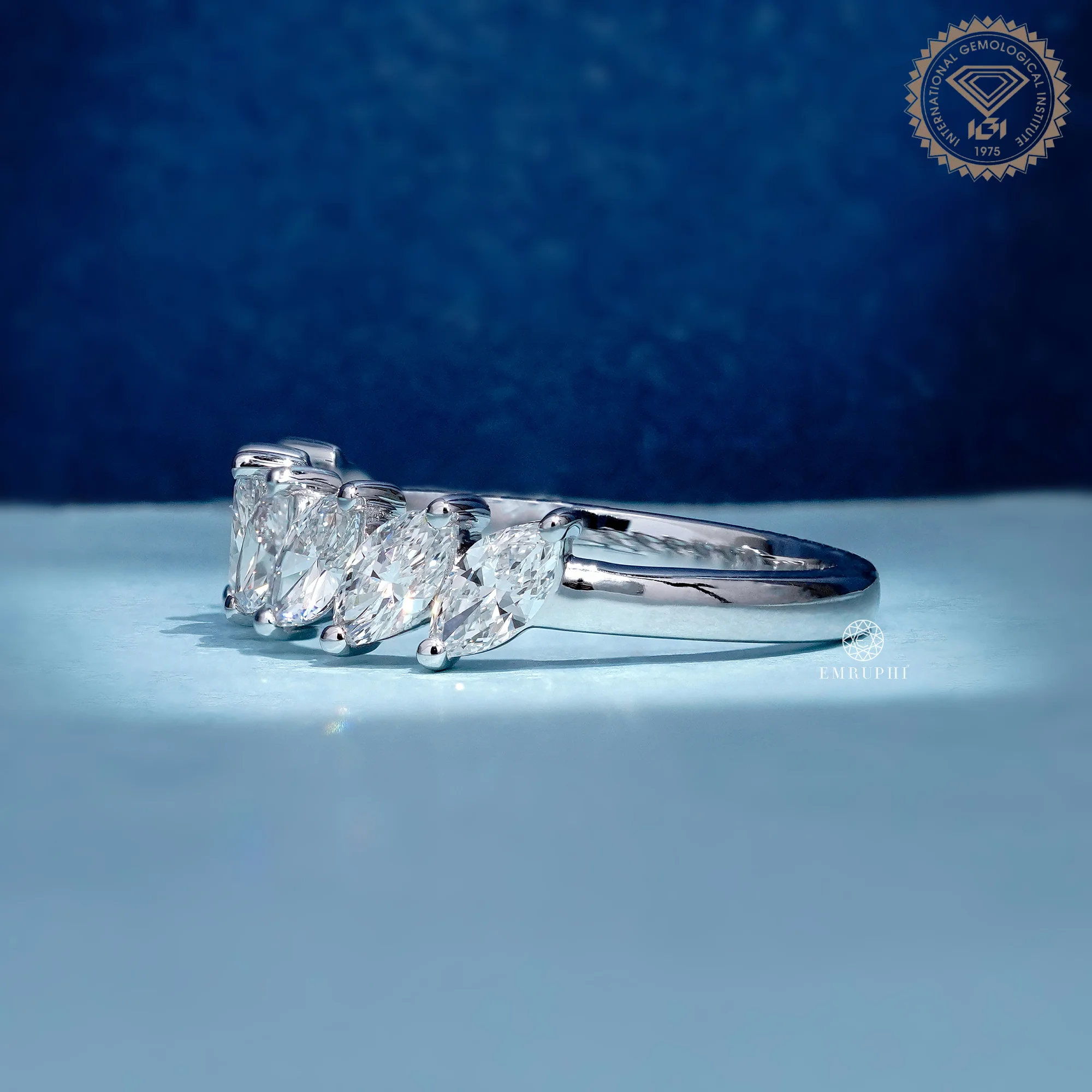 Marquise Cut Lab Grown Diamond Half Eternity Ring, Angled Marquise Wedding Band — view 2