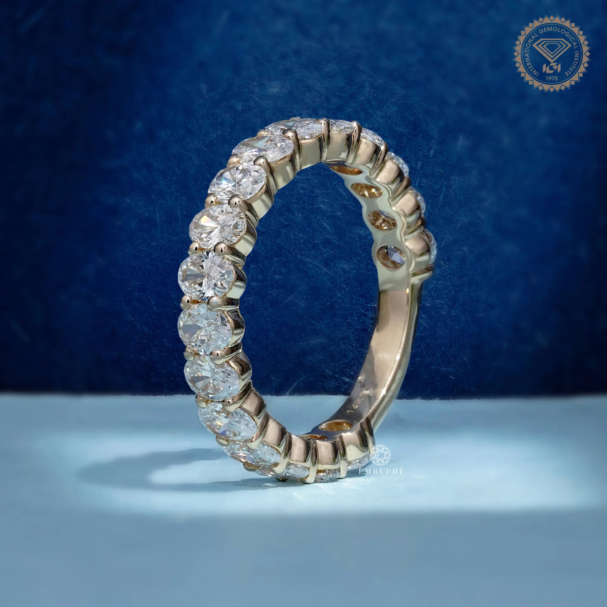 Oval Cut Diamond Eternity Band, Half Eternity Wedding Ring, IGI Certified Diamond Ring — view 4