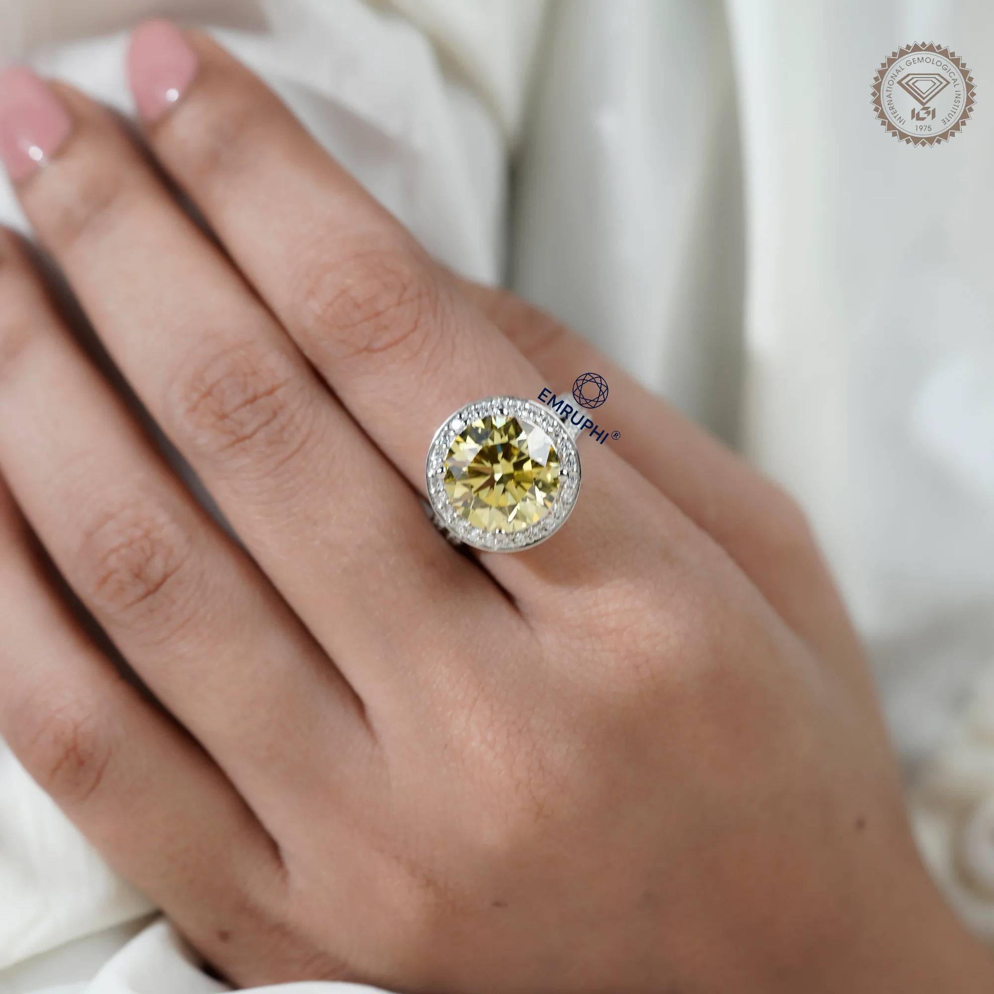 7.00 Carat Round Vivid Yellow Lab Grown Diamond Ring, Certified Rare Collector Stone — view 11