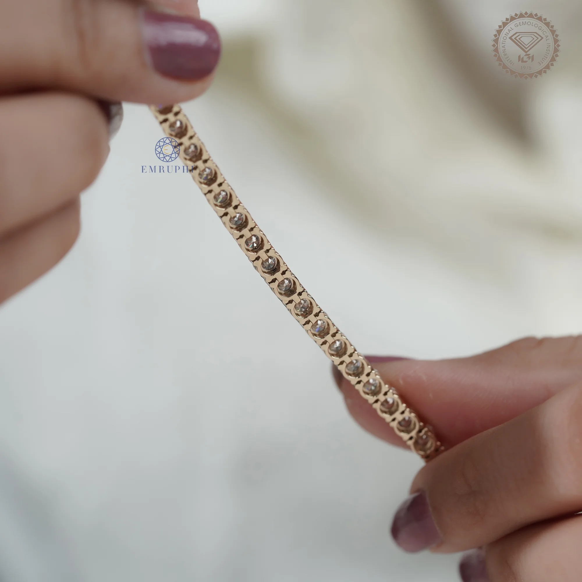 14K Solid Gold Lab Grown Diamond Tennis Bracelet, Round Brilliant DEF VS Clarity — view 7