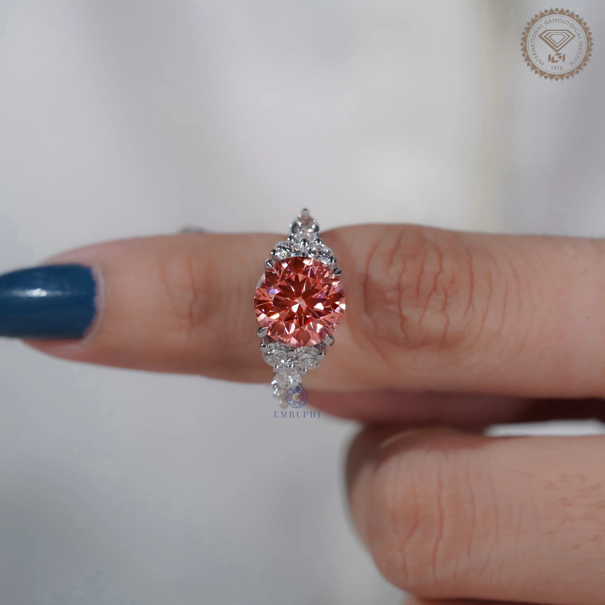 3 CT Round Vivid Pink Diamond Ring, Pink Lab Grown Diamond Engagement Ring — view 11