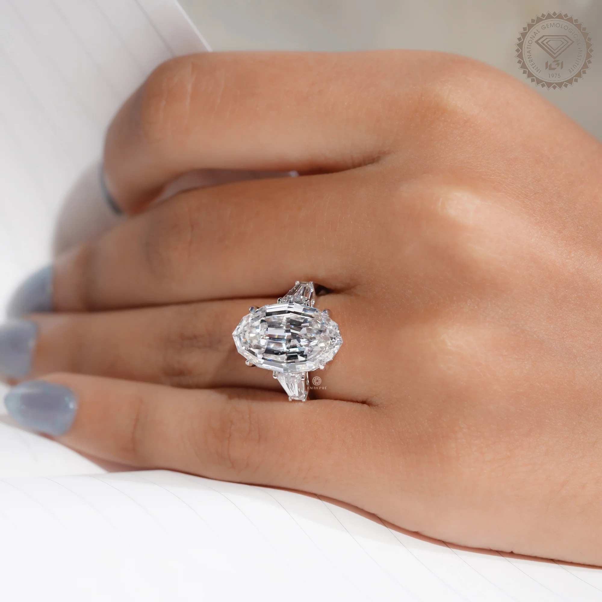 7 CT Oval Step Cut Lab Grown Diamond Engagement Ring, IGI Certified — view 11