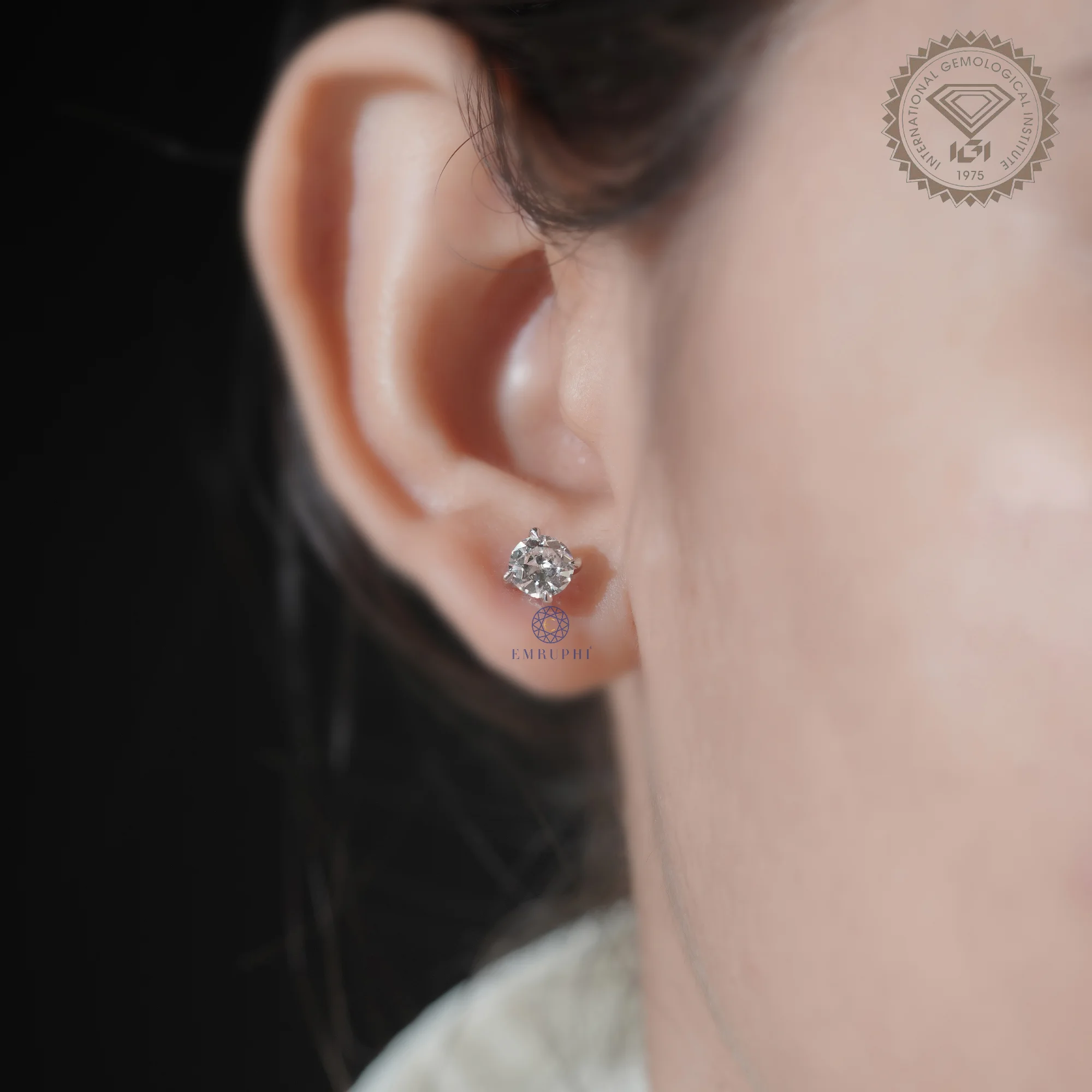 1.00 TCW Old European Stud Earrings, 14K White Gold Solitaire Stud Earrings, Tiny Diamond Push Back Earrings, Gift For Her — view 10