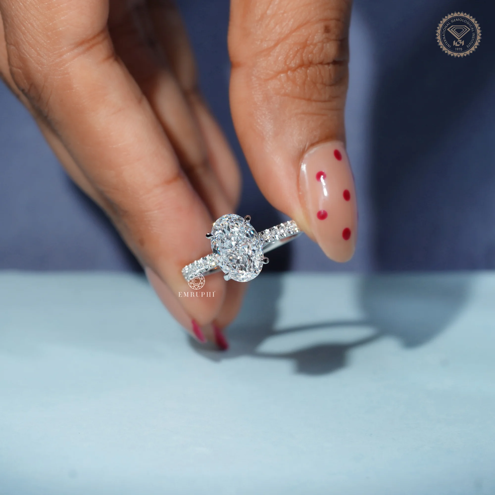 2 CT Oval Lab Grown Diamond Engagement Ring, Classic Solitaire Ring with Round Diamond Eternity Shank — view 5