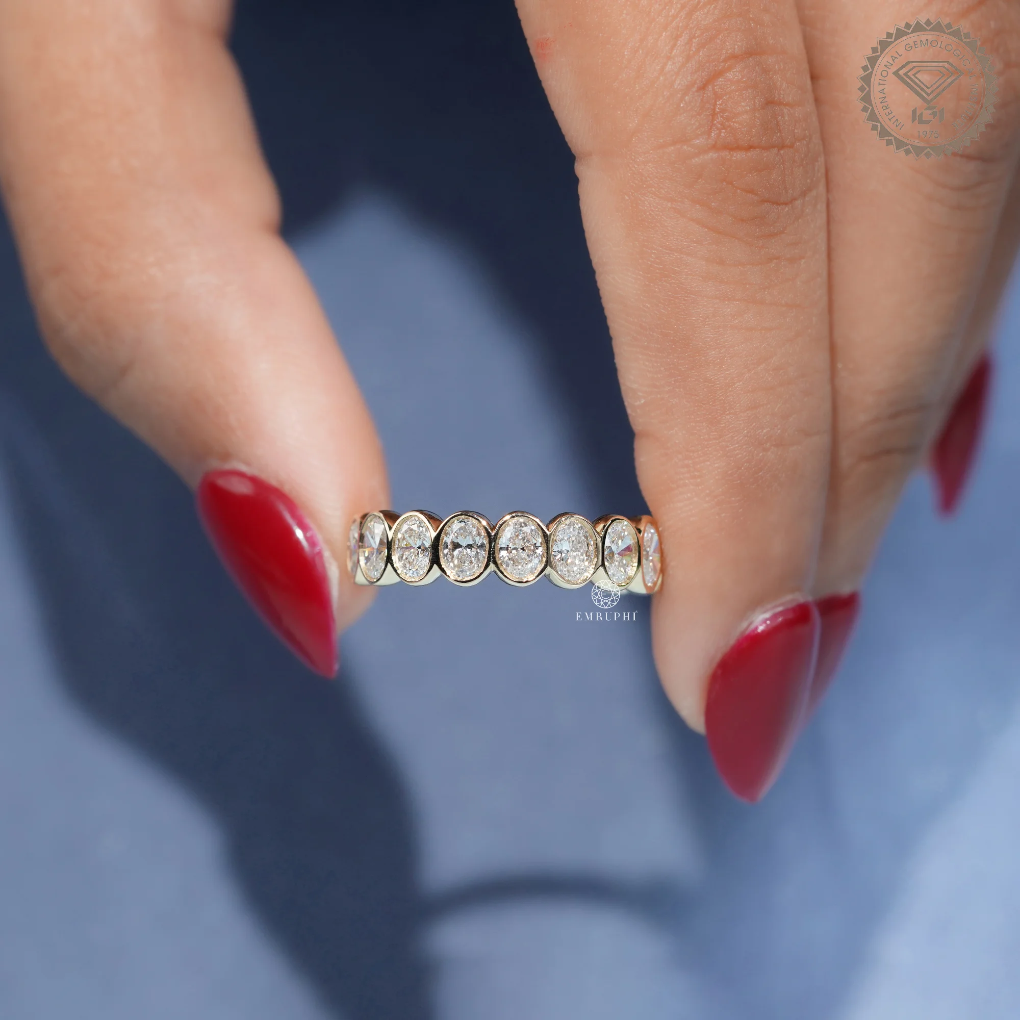 Oval Cut Lab Grown Diamond Bezel Eternity Band, Full Eternity Wedding Ring — view 7