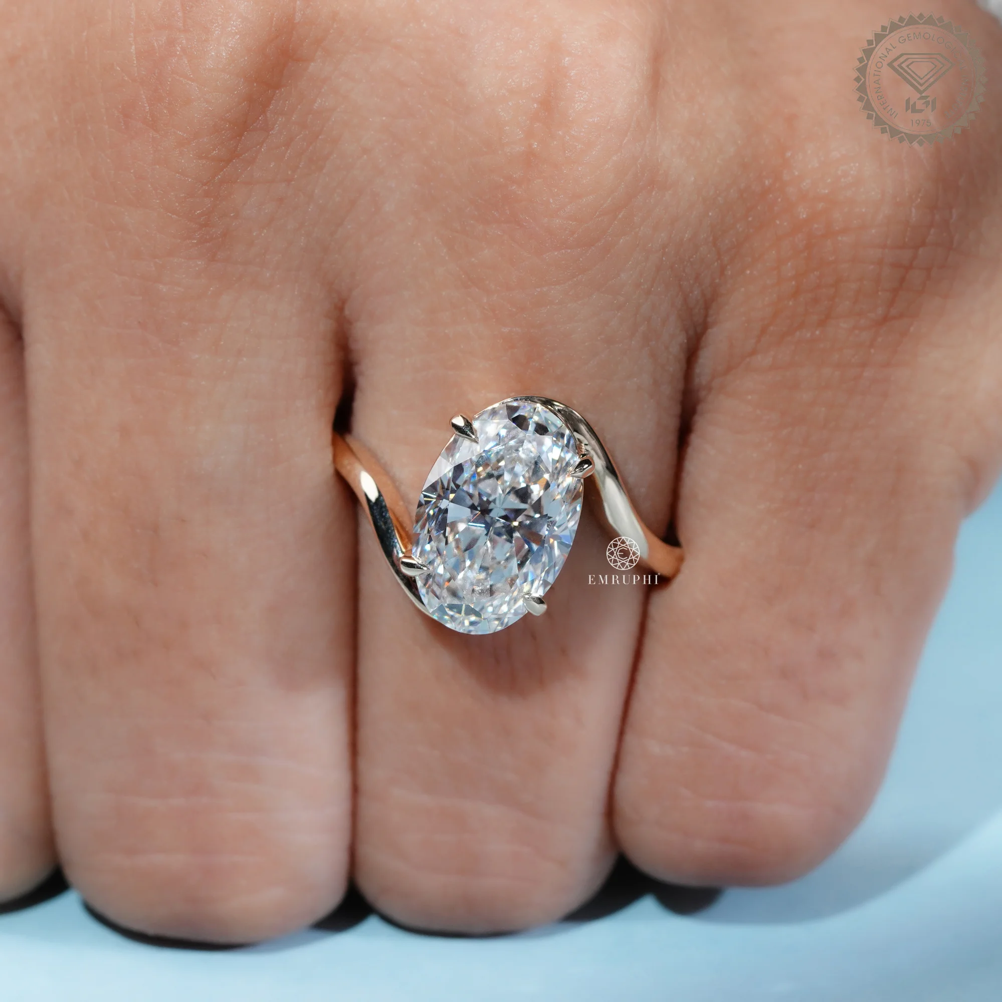 Oval Lab Grown Diamond Engagement Ring, Modern Wave Solitaire Ring — view 9