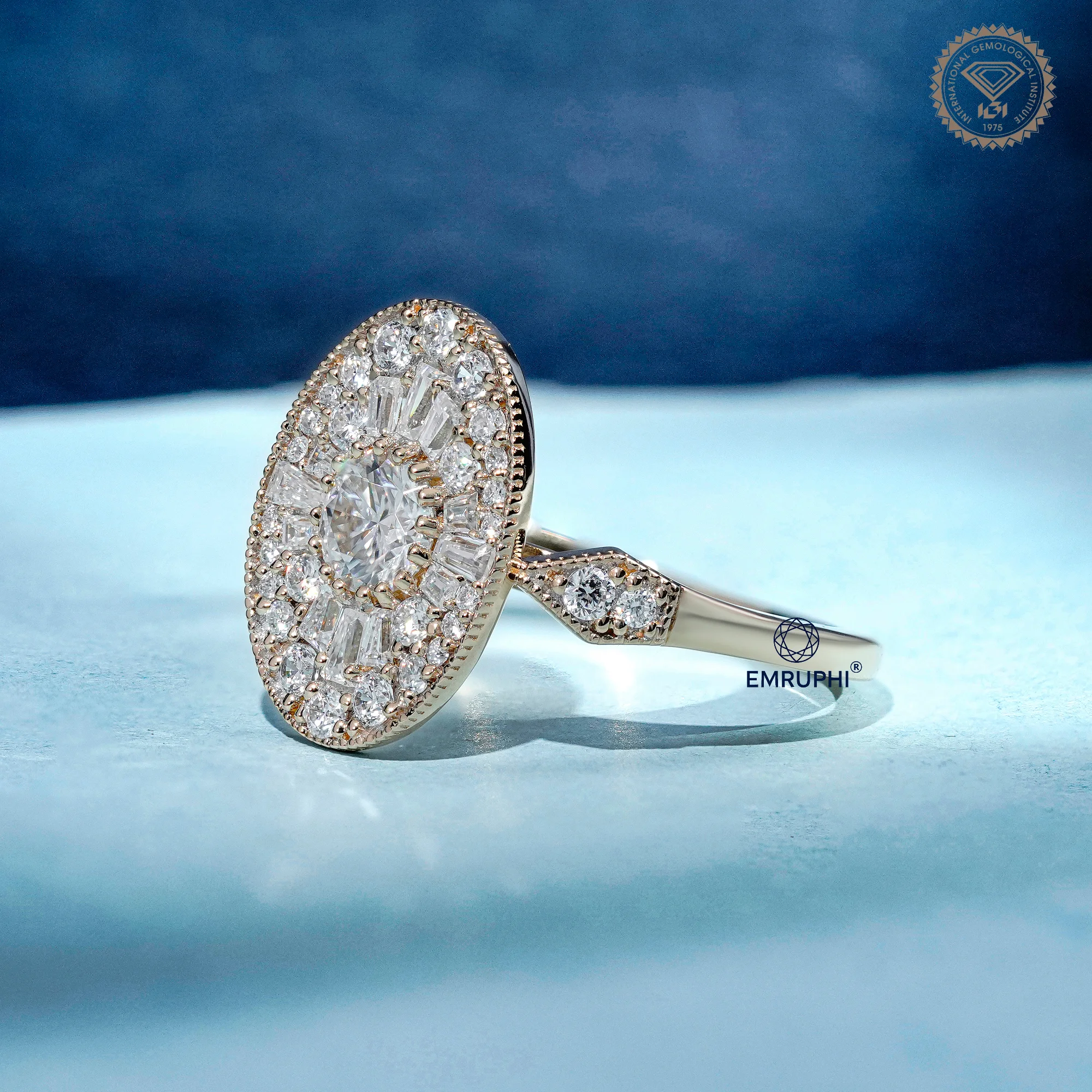 Oval Mosaic Moissanite Ring | Art Deco Brilliant Cut Engagement Ring — view 2