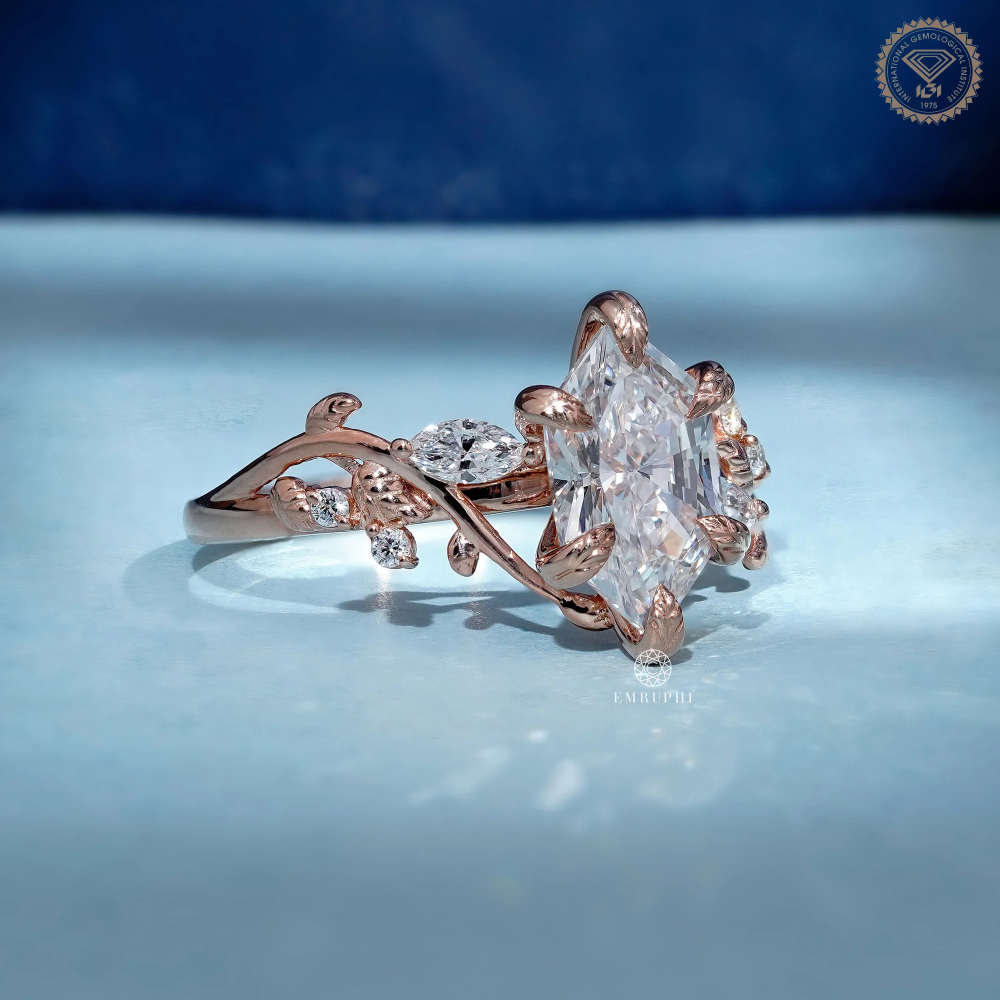 Dutch Marquise Lab Grown Nature Inspired Ring, 14K Rose Gold Wedding Ring, Leaf Diamond Ring — view 3