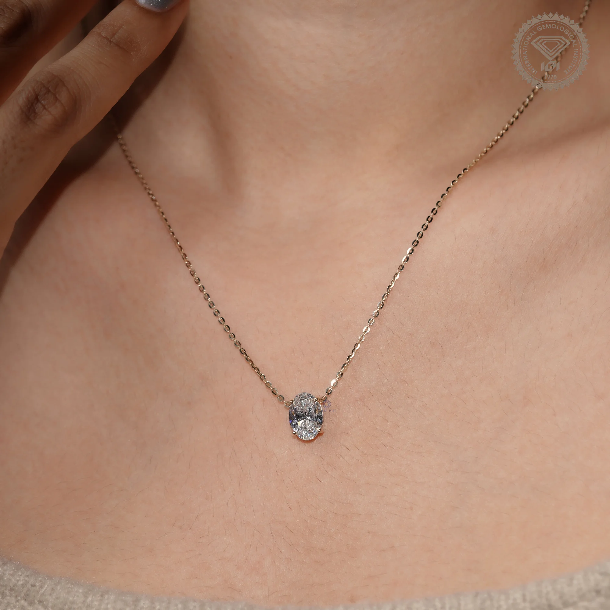 2 CT Oval Cut Solitaire Lab Grown Diamond Pendant, 14K Gold Necklace — view 9