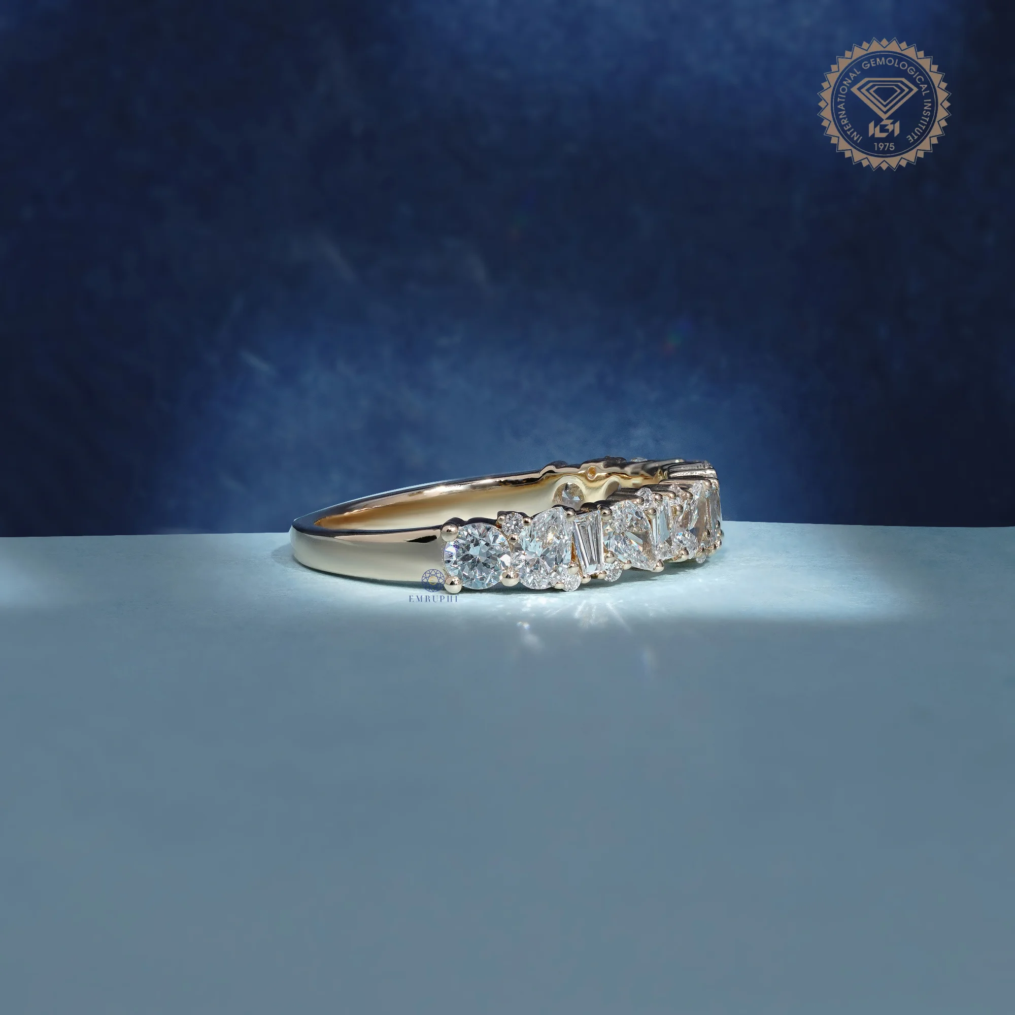 Pear and Baguette Lab Grown Diamond Wedding Band, Mixed Shape Diamond Half Eternity Ring — view 3