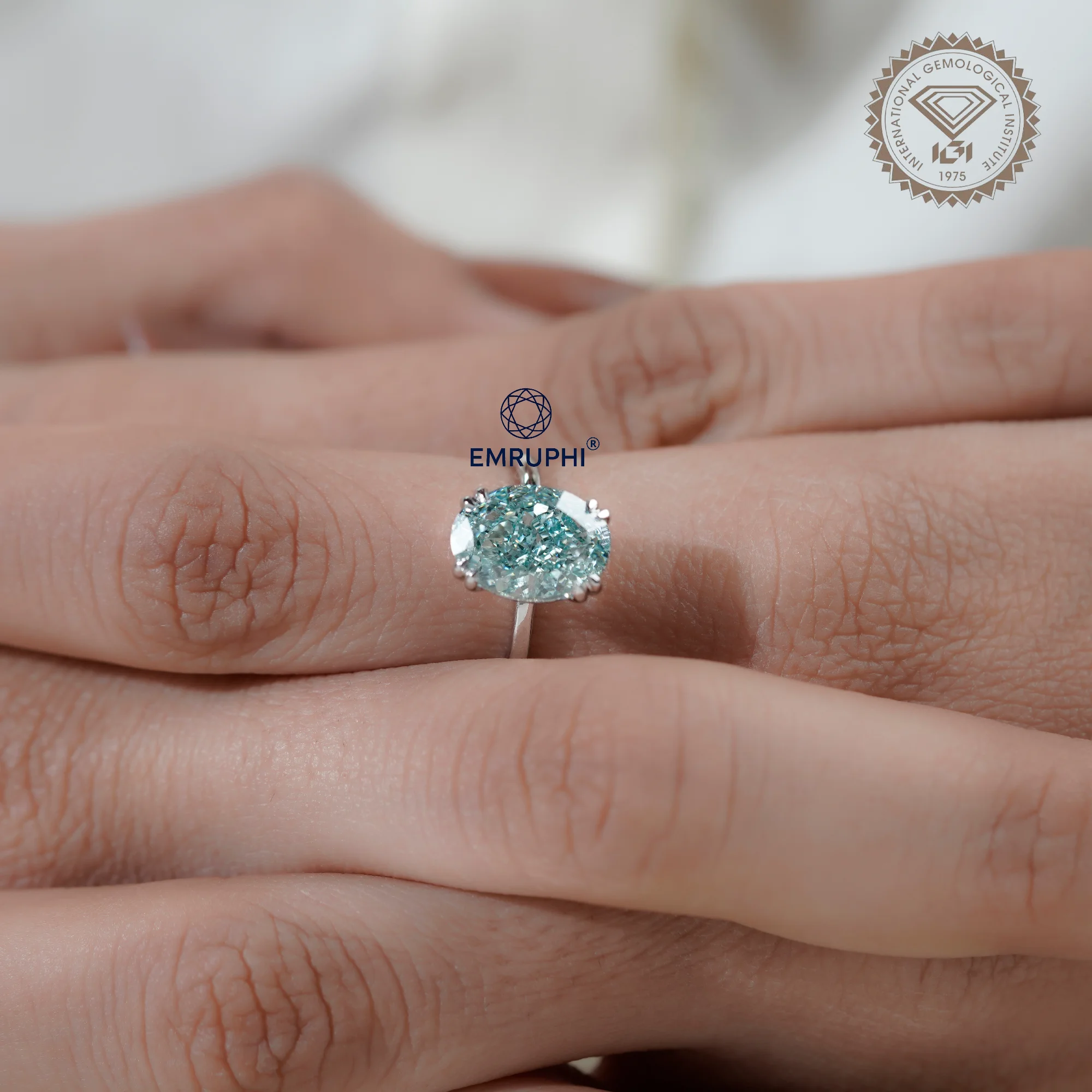 Oval Cut Lab Diamond Ring, Antique Color Diamond Ring, Four Claw Engagement Ring — view 14