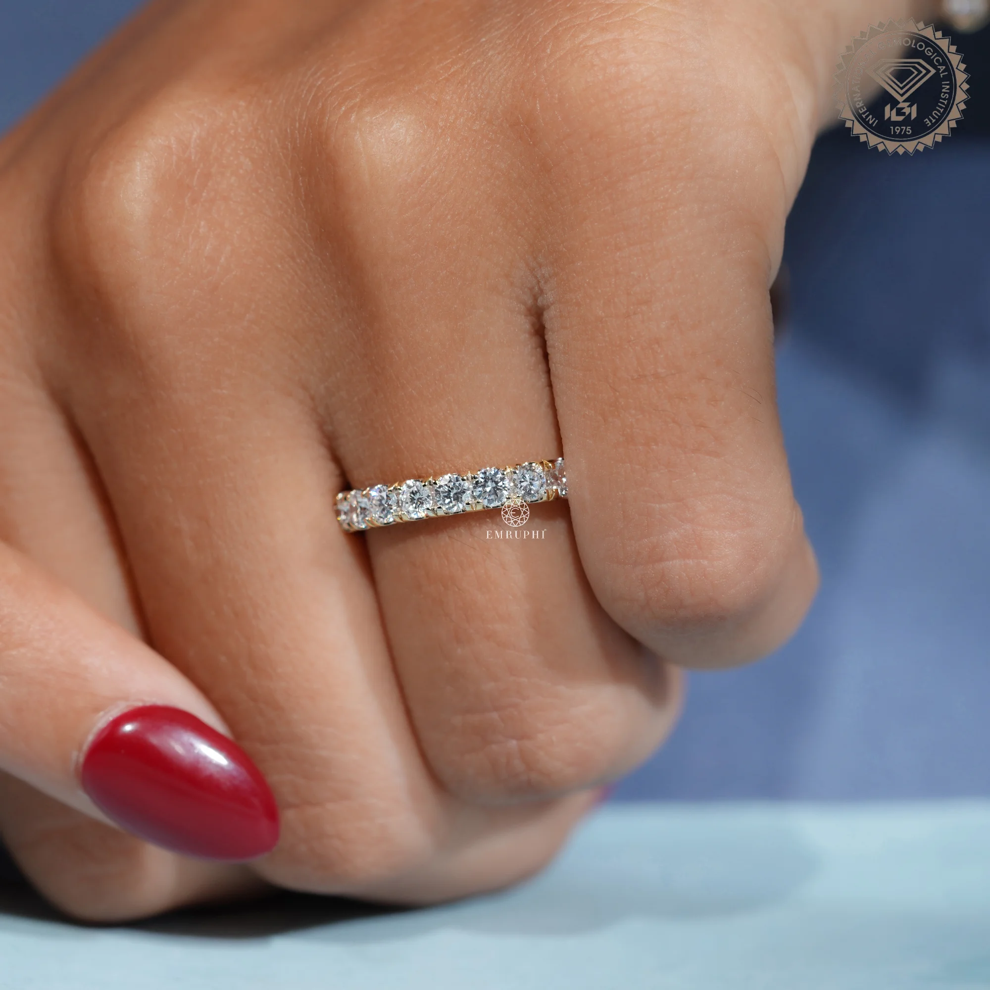 Round Lab Grown Diamond Eternity Band, Prong Wedding Ring, Anniversary Band — view 8