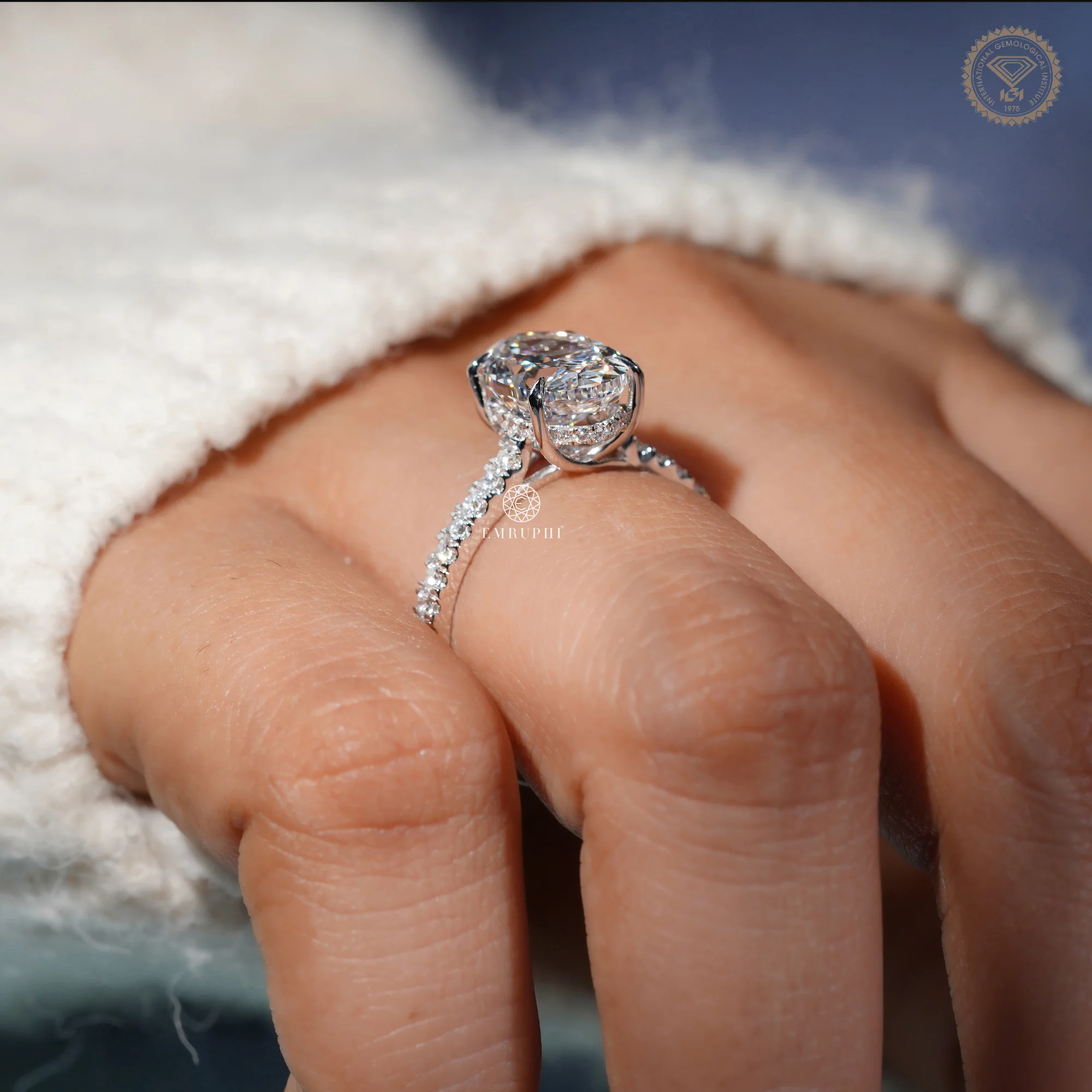 2 CT Oval Lab Grown Diamond Engagement Ring, Classic Solitaire Ring with Round Diamond Eternity Shank — view 11