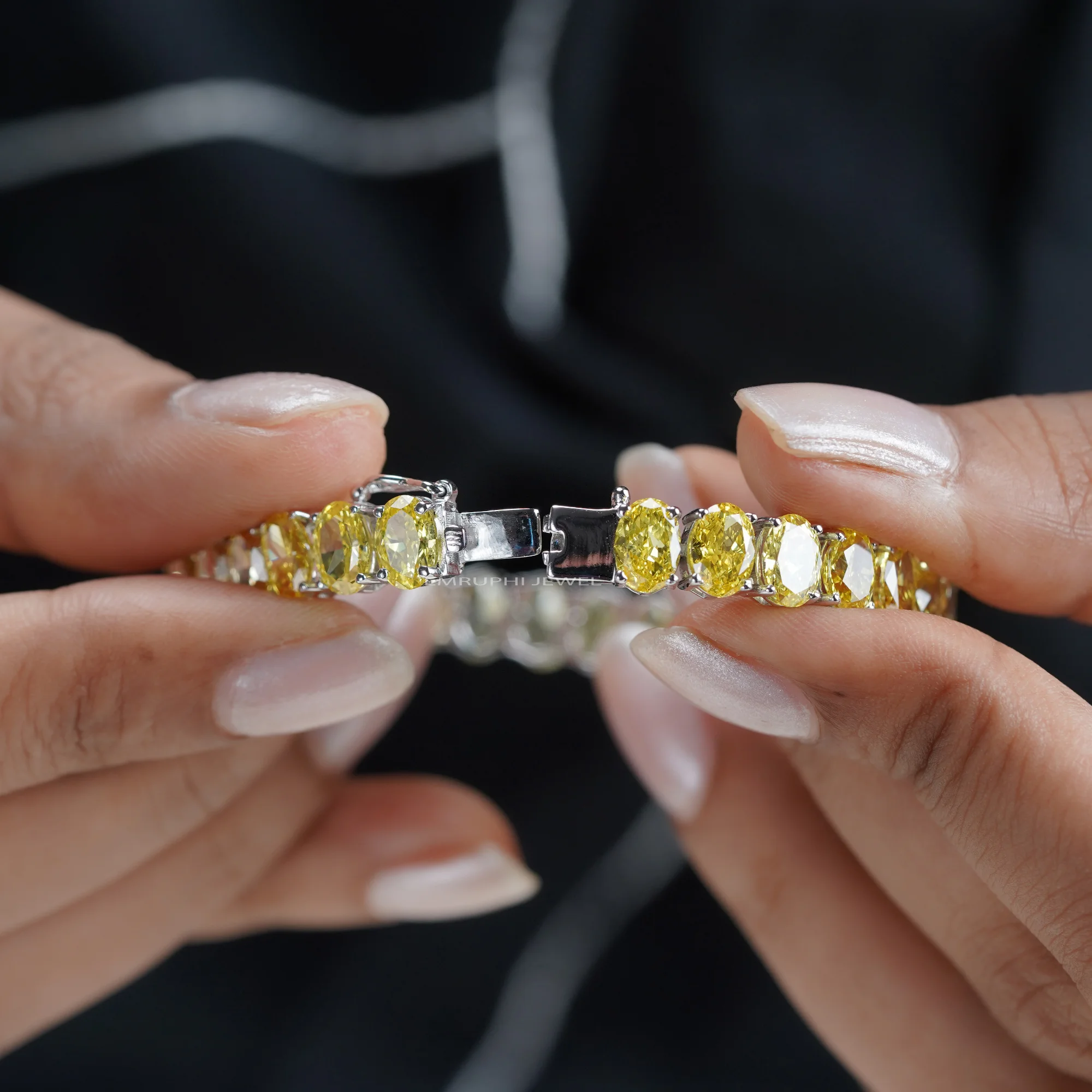 Yellow Oval Lab Grown Diamond Tennis Bracelet, Oval Cut Solitaire Tennis Bracelet in Gold — view 14