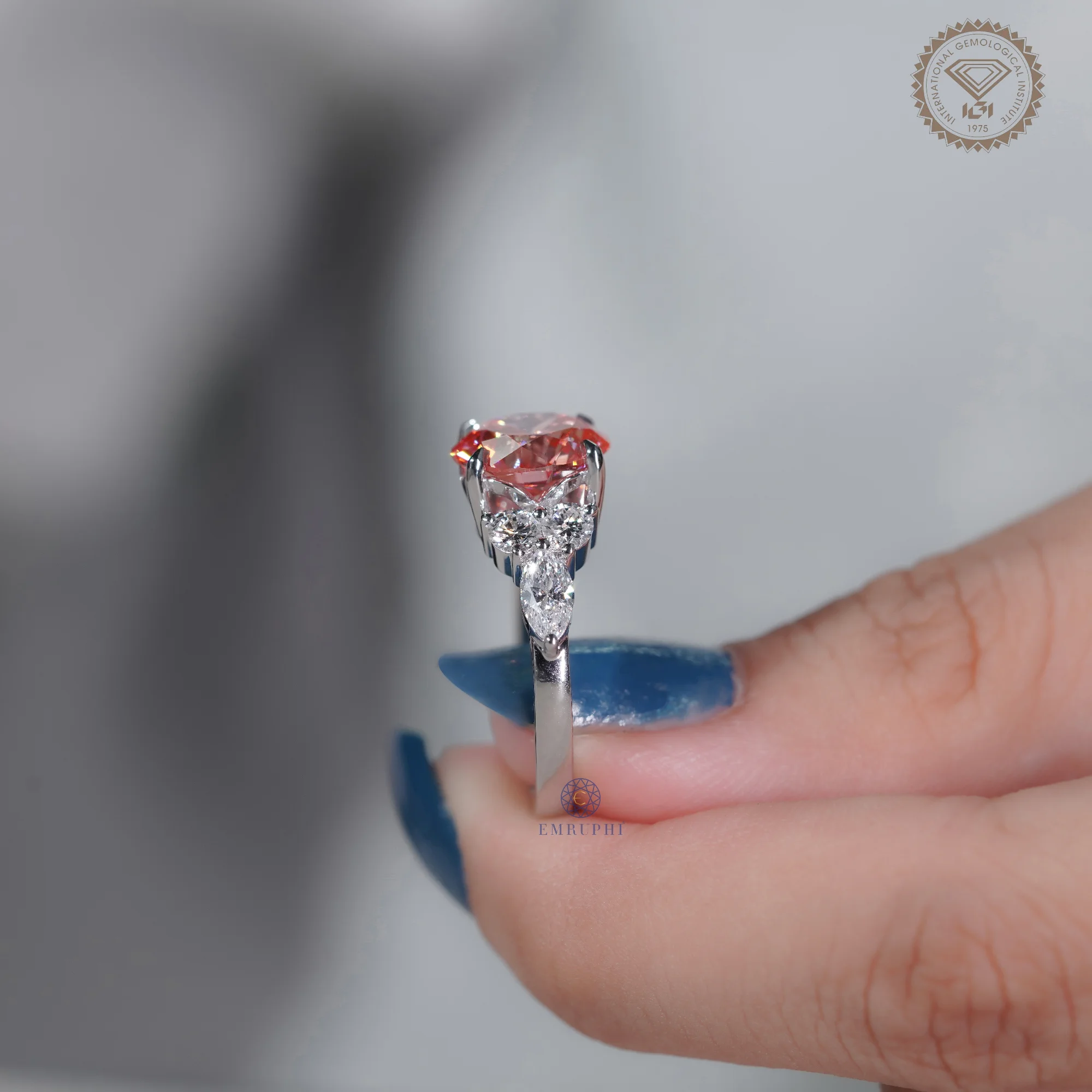 3 CT Round Vivid Pink Diamond Ring, Pink Lab Grown Diamond Engagement Ring — view 13