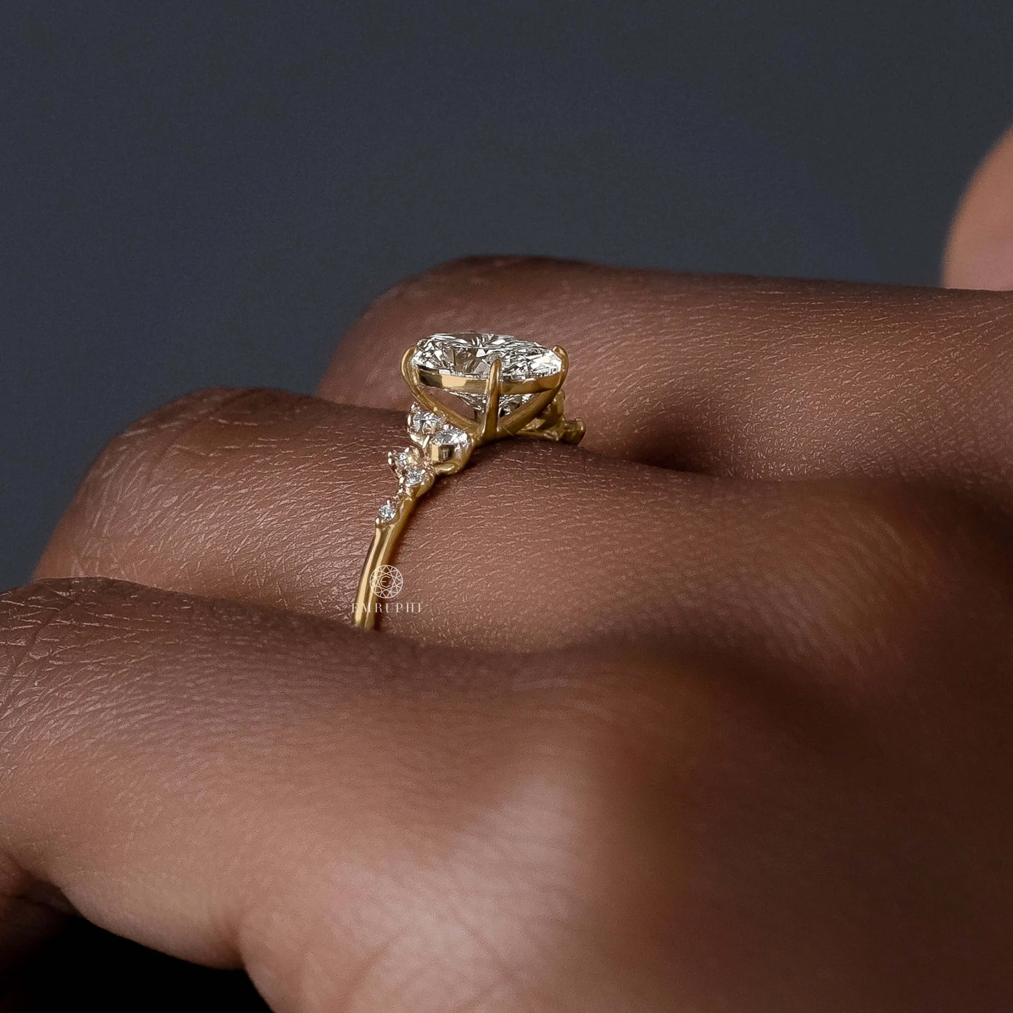 3.5 CT Oval Lab Grown Diamond Cluster Engagement Ring, Oval Cut Diamond Ring, 14K Gold Floral Cluster Ring — view 6