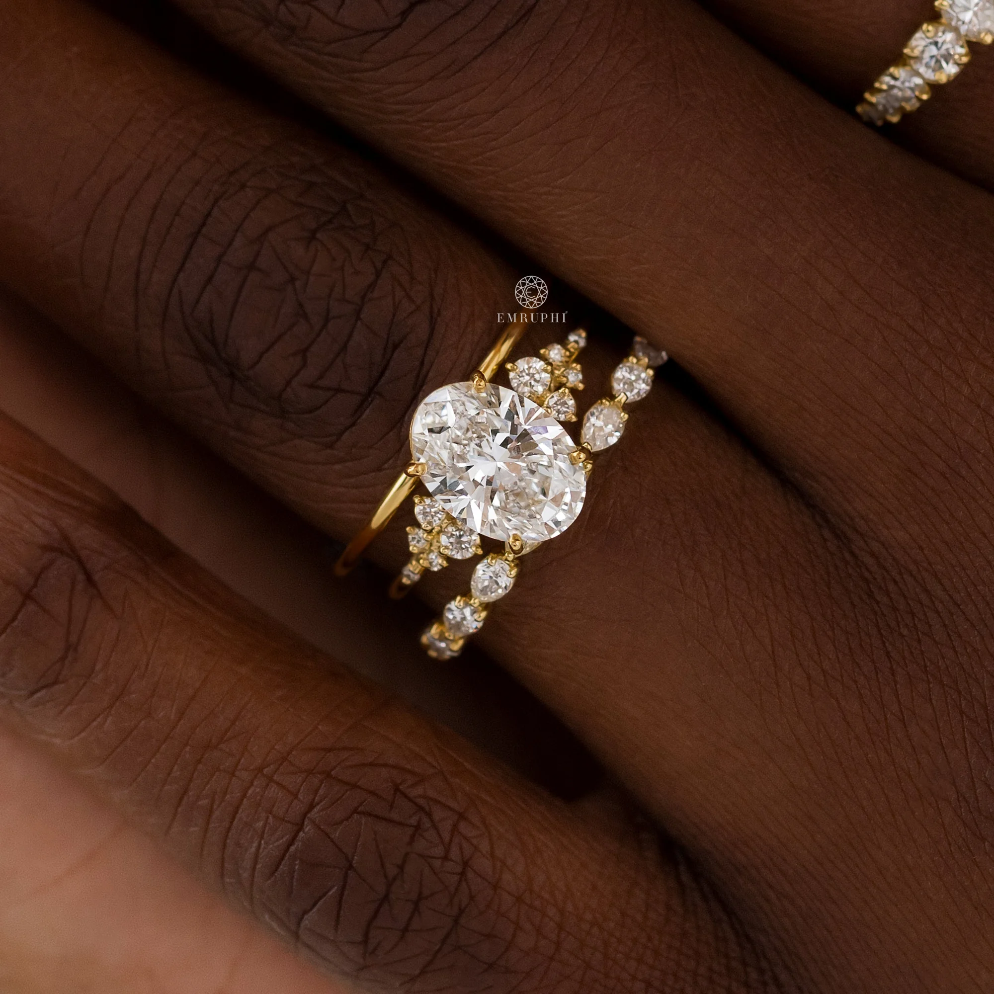 3.5 CT Oval Lab Grown Diamond Cluster Engagement Ring, Oval Cut Diamond Ring, 14K Gold Floral Cluster Ring — view 5