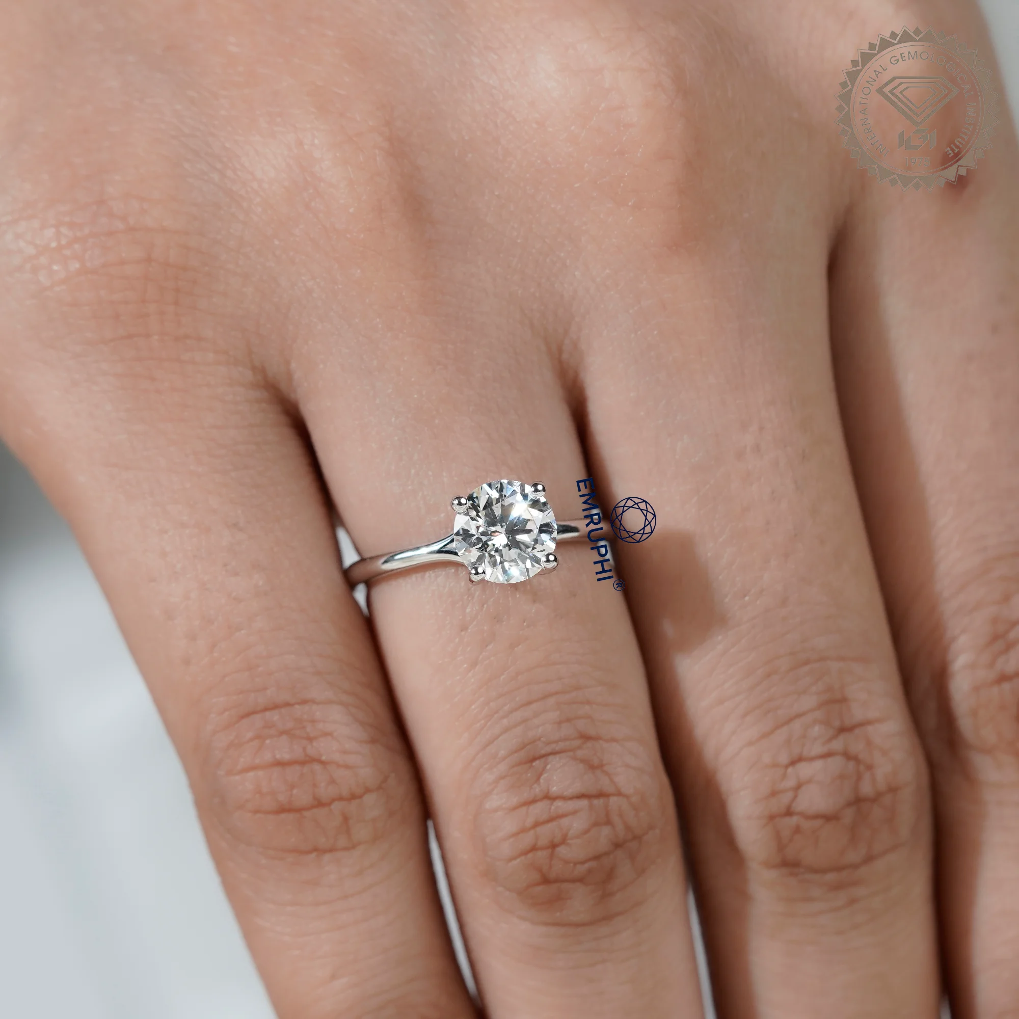 1.5 Carat Round Cut Solitaire Ring, 4 Prong Setting Lab Grown Diamond Engagement Ring in 14k Gold — view 14