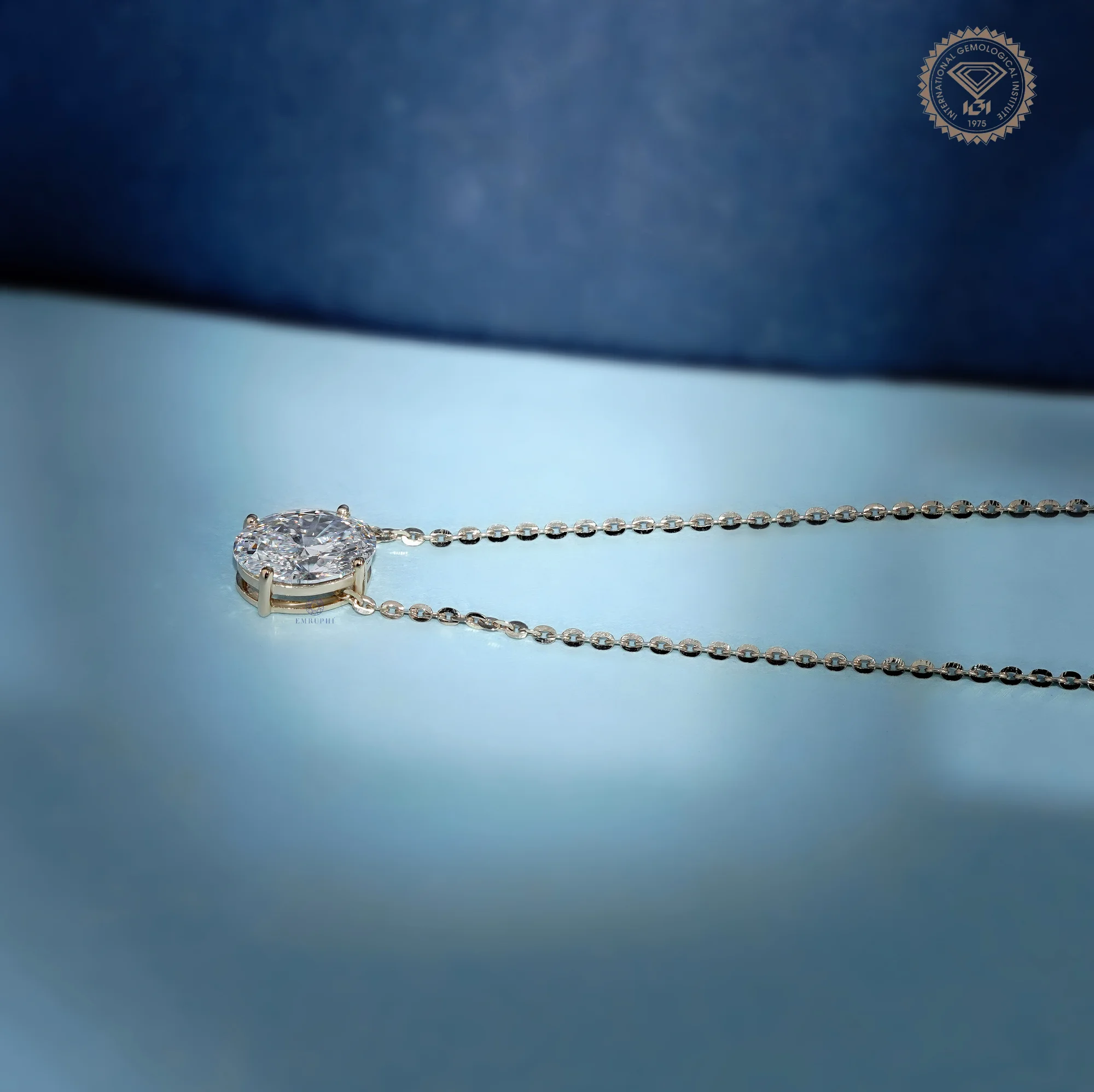 2 CT Oval Cut Solitaire Lab Grown Diamond Pendant, 14K Gold Necklace — view 3