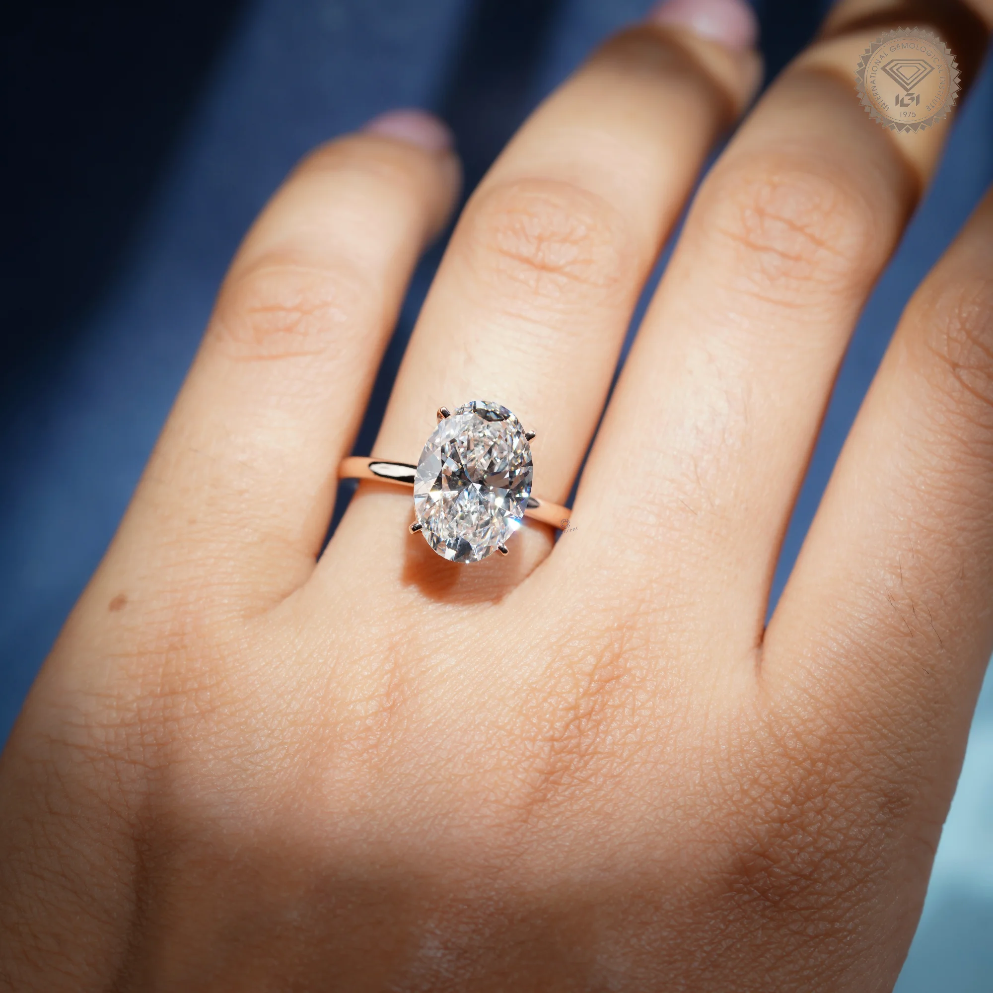 5 CT Oval Cut Lab Grown Diamond Solitaire Engagement Ring, 14K Gold Classic 4 Prong Ring — view 7