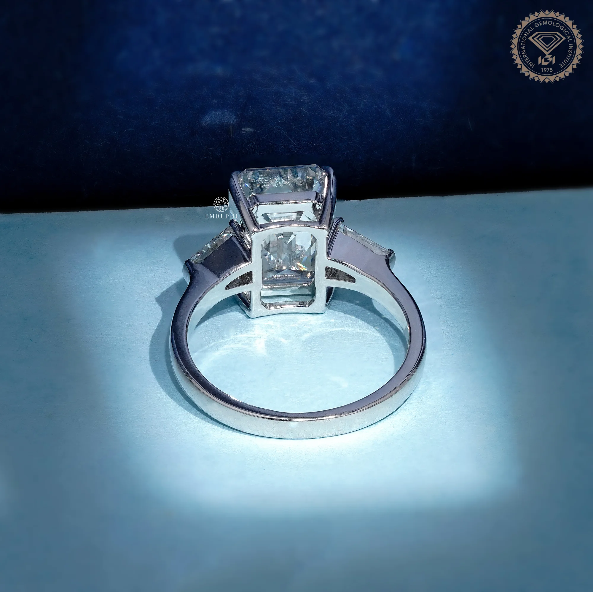 5.5 CT Emerald Cut Lab Diamond Ring with Tapered Baguette Side Stones, IGI Certified Diamond — view 4