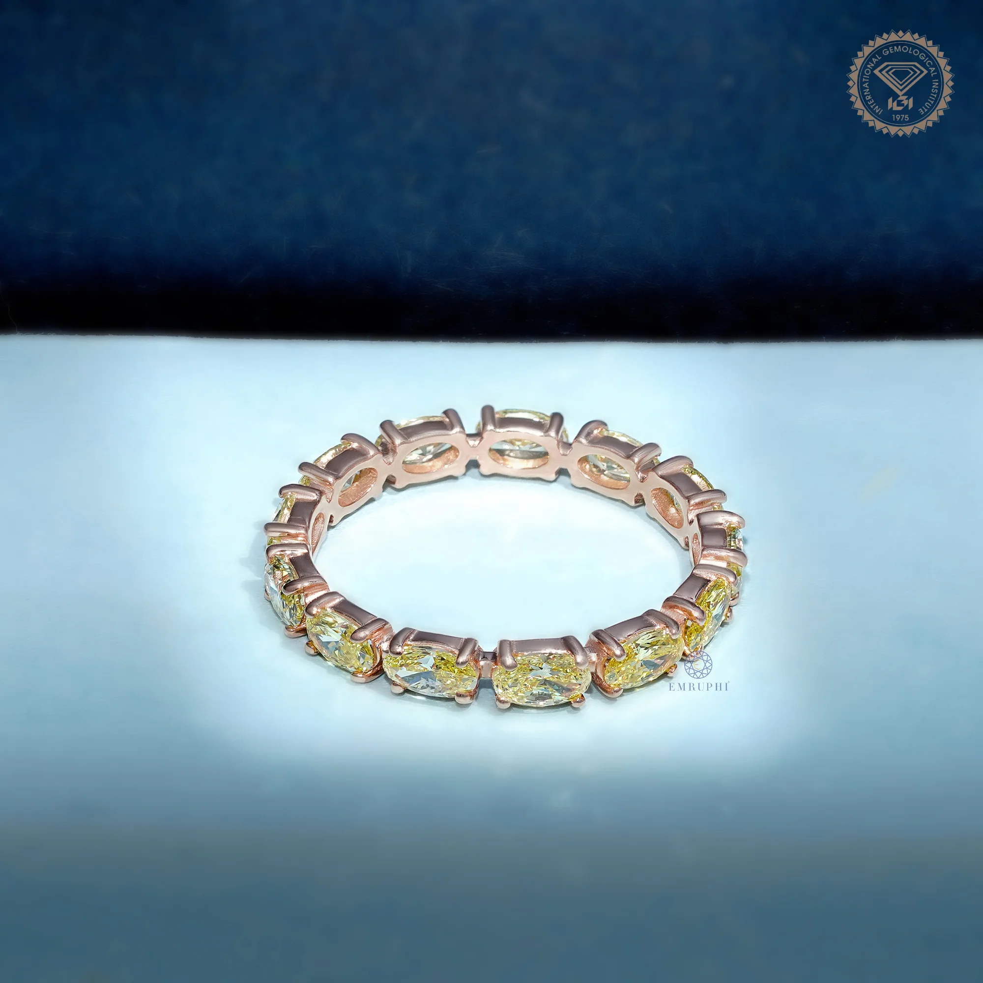 Oval Vivid Yellow Eternity Band, Yellow Diamond Wedding Band, Oval Eternity Ring — view 4