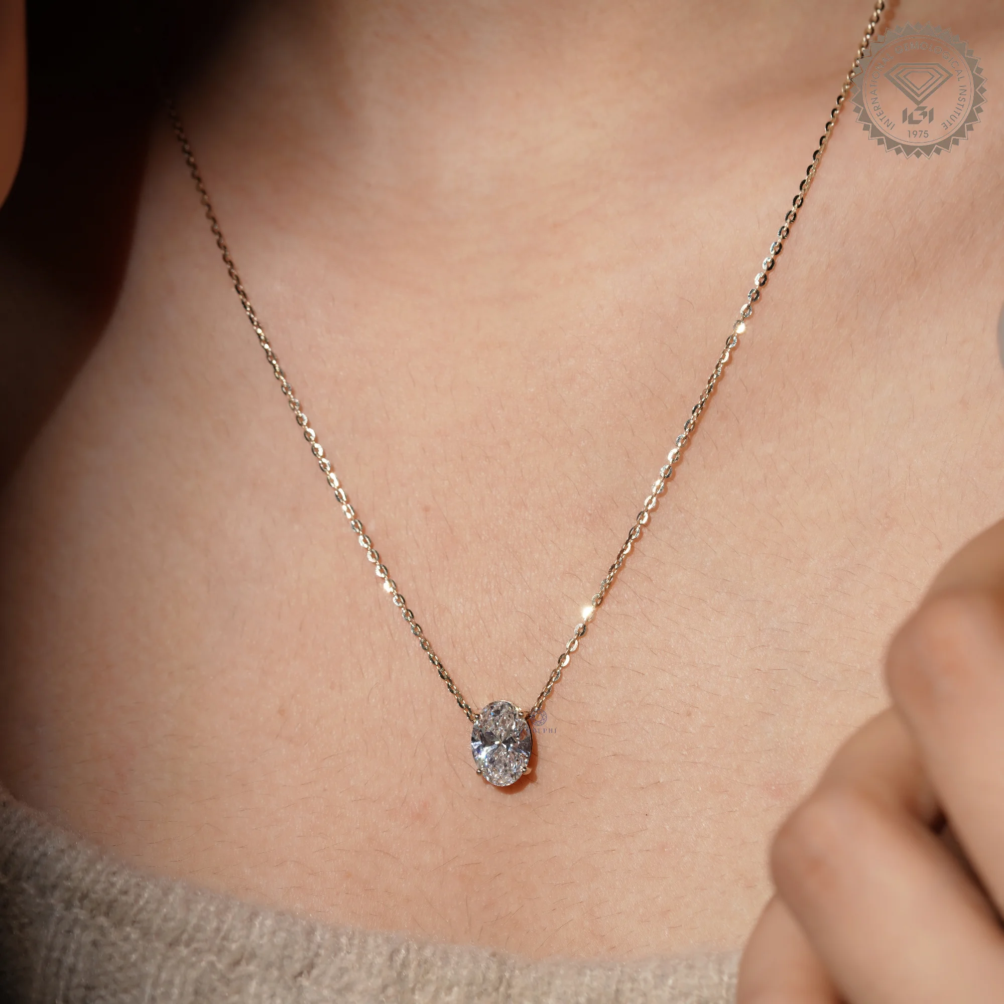 2 CT Oval Cut Solitaire Lab Grown Diamond Pendant, 14K Gold Necklace — view 13