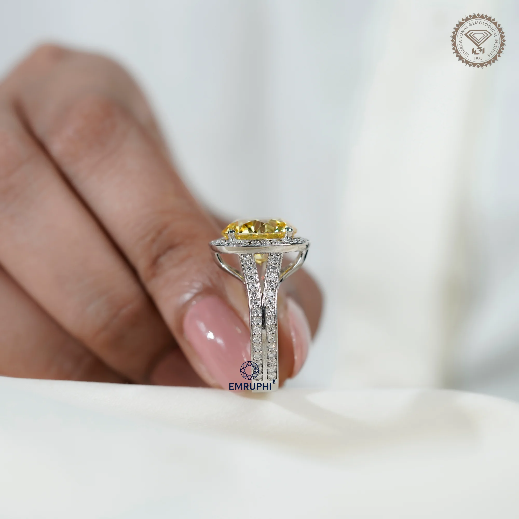 7.00 Carat Round Vivid Yellow Lab Grown Diamond Ring, Certified Rare Collector Stone — view 7
