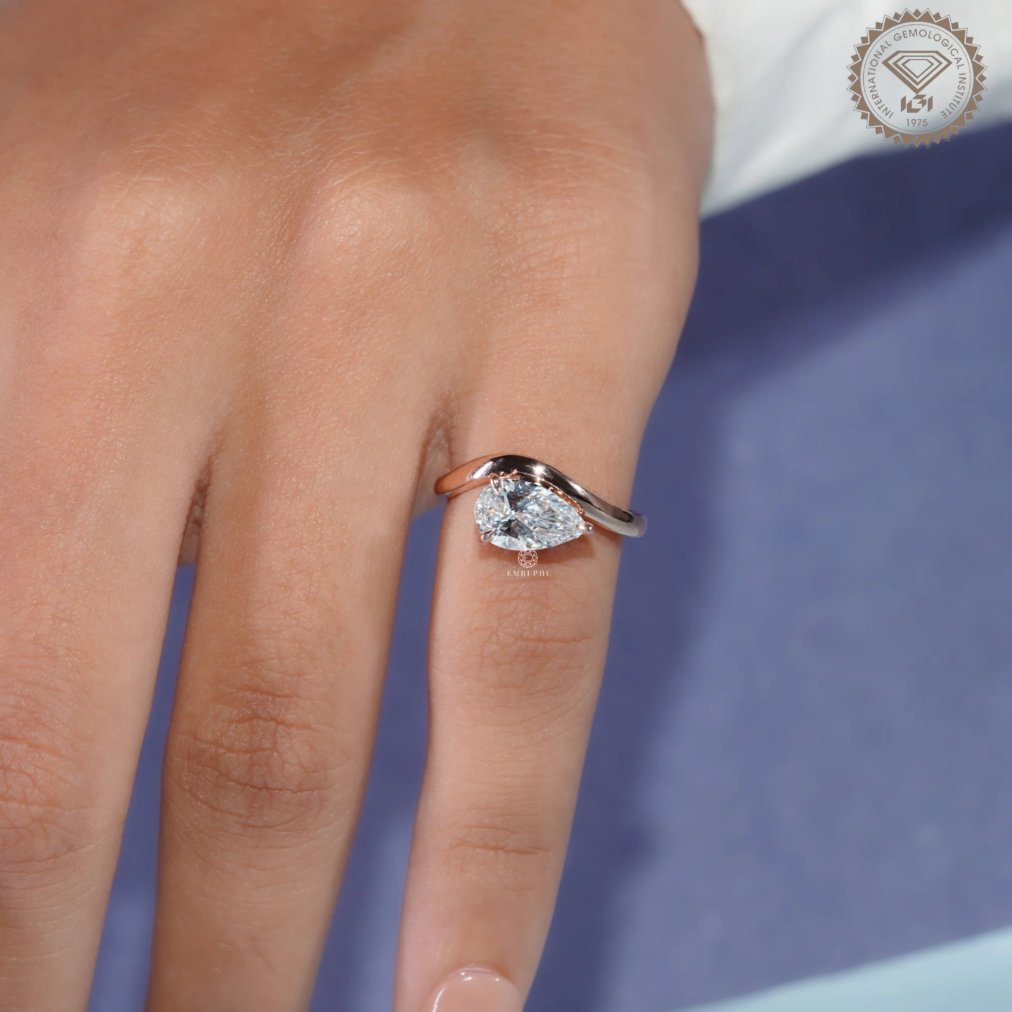1 CT Pear Cut Lab Grown Diamond Engagement Ring, Curved Solitaire Ring — view 19