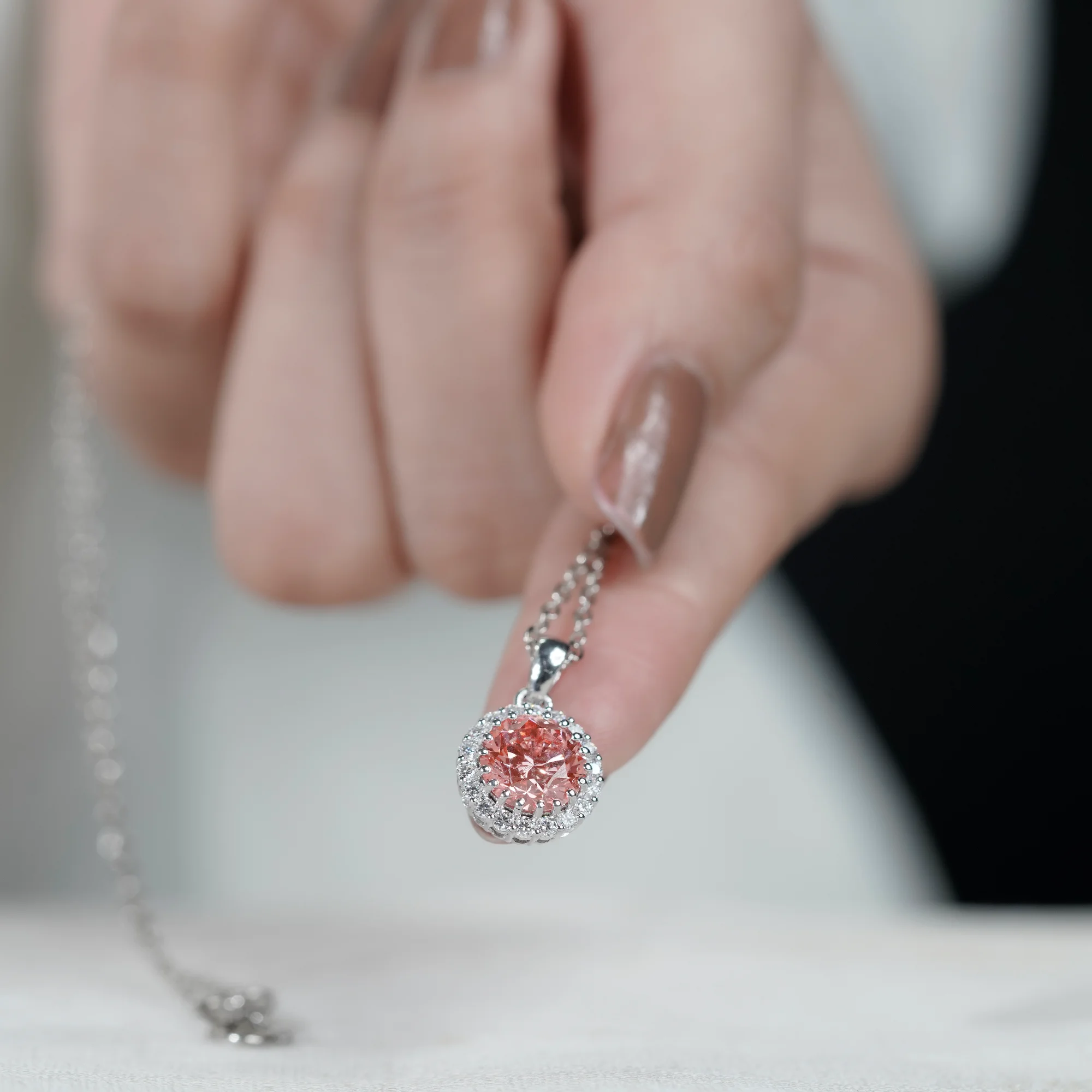 Vivid Pink Round Halo Pendant, Certified Lab Grown Diamond — view 7
