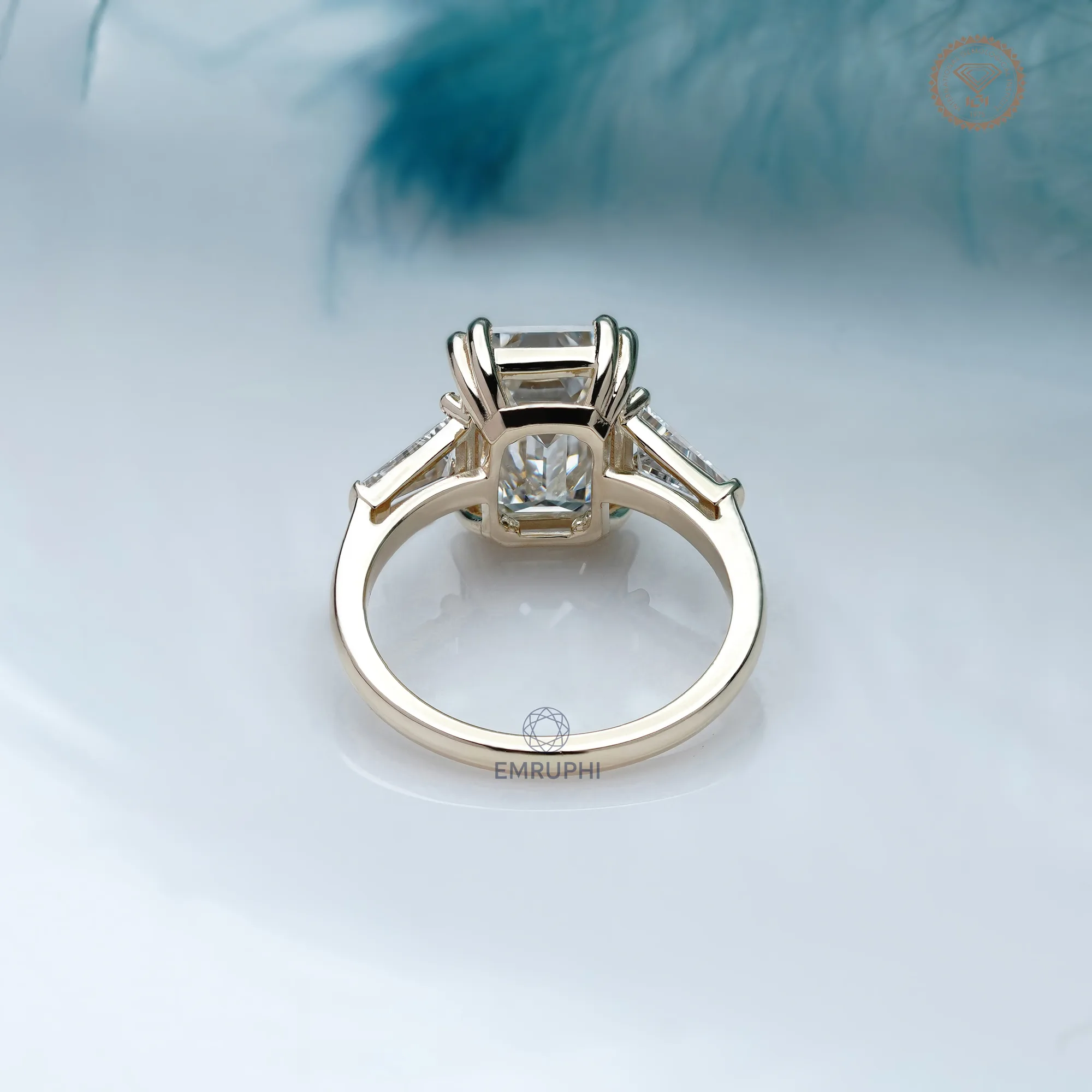 5 Carat Emerald Cut Lab Grown Diamond Engagement Ring , Trapezoid Side Stones — view 4
