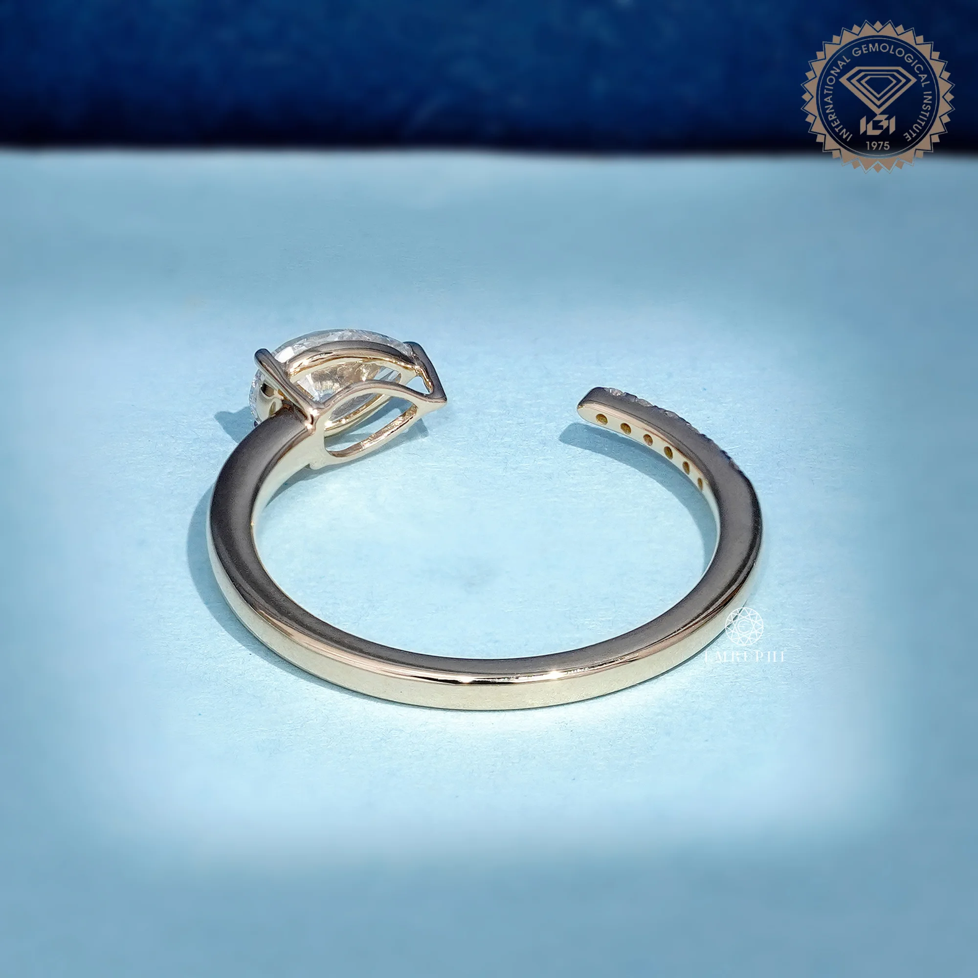 Pear Cut Lab Grown Diamond Open Ring, IGI Certified Bypass Engagement Ring — view 4