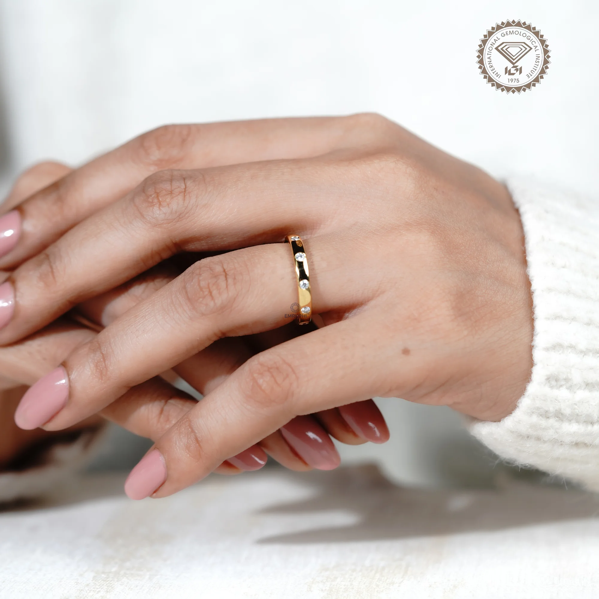 3 MM Round Flush Set Diamond Wedding Band, 14K Gold Round Dome Ring — view 14