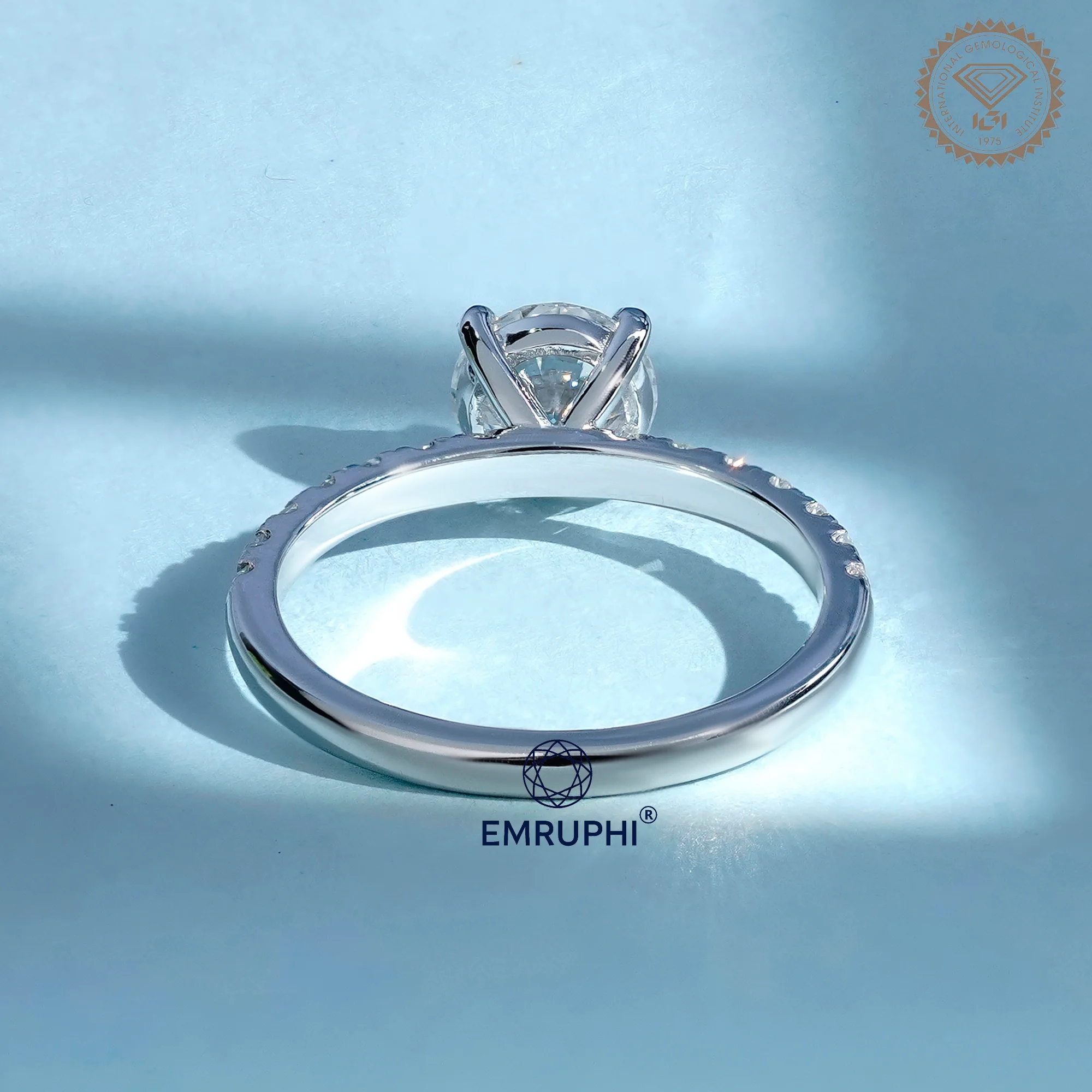 1 Carat Round Cut Lab Grown Diamond Engagement Ring, Pavé Side Stones — view 4