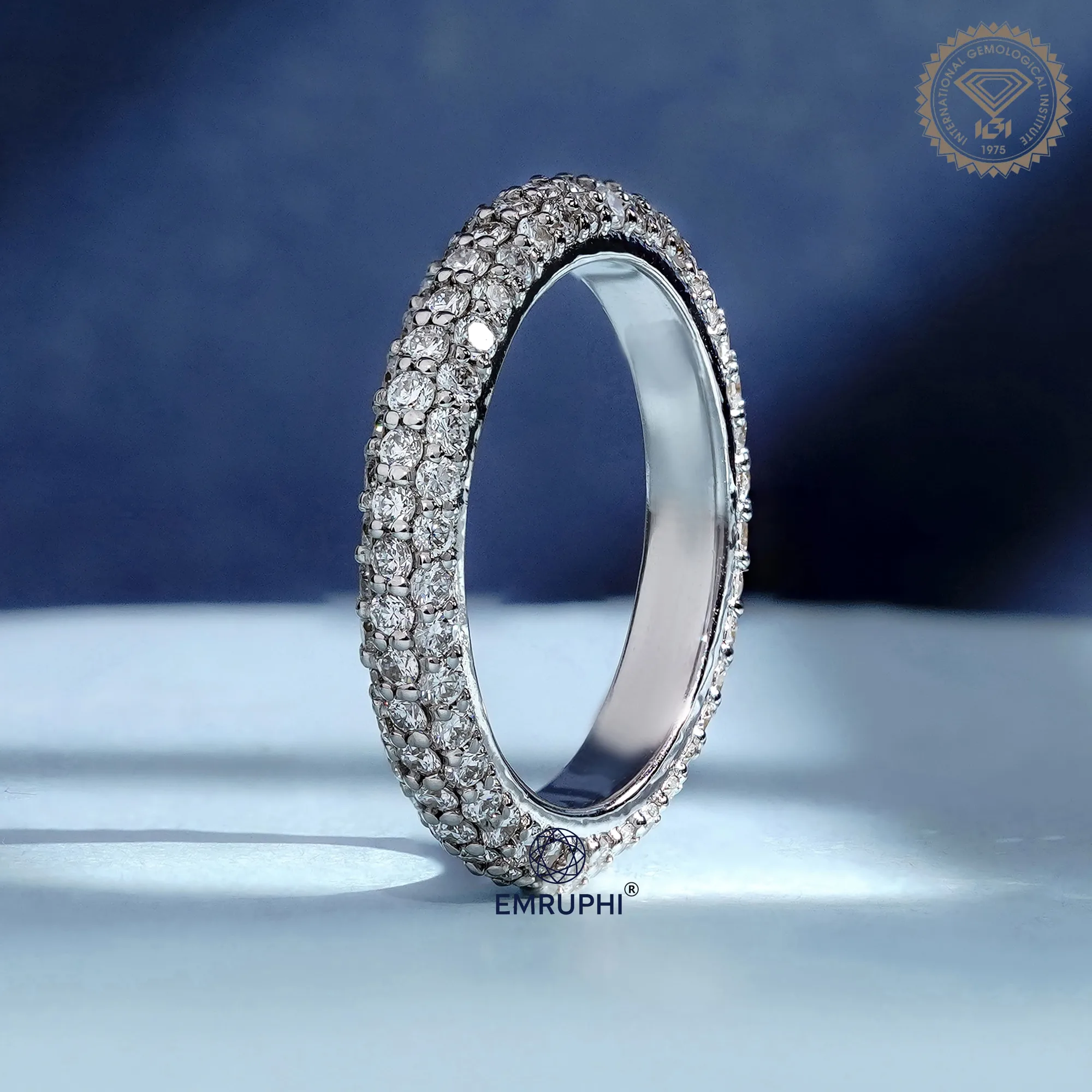 3 Row Lab Diamond Eternity Band, 3mm Wedding, Stackable Full Ring — view 3