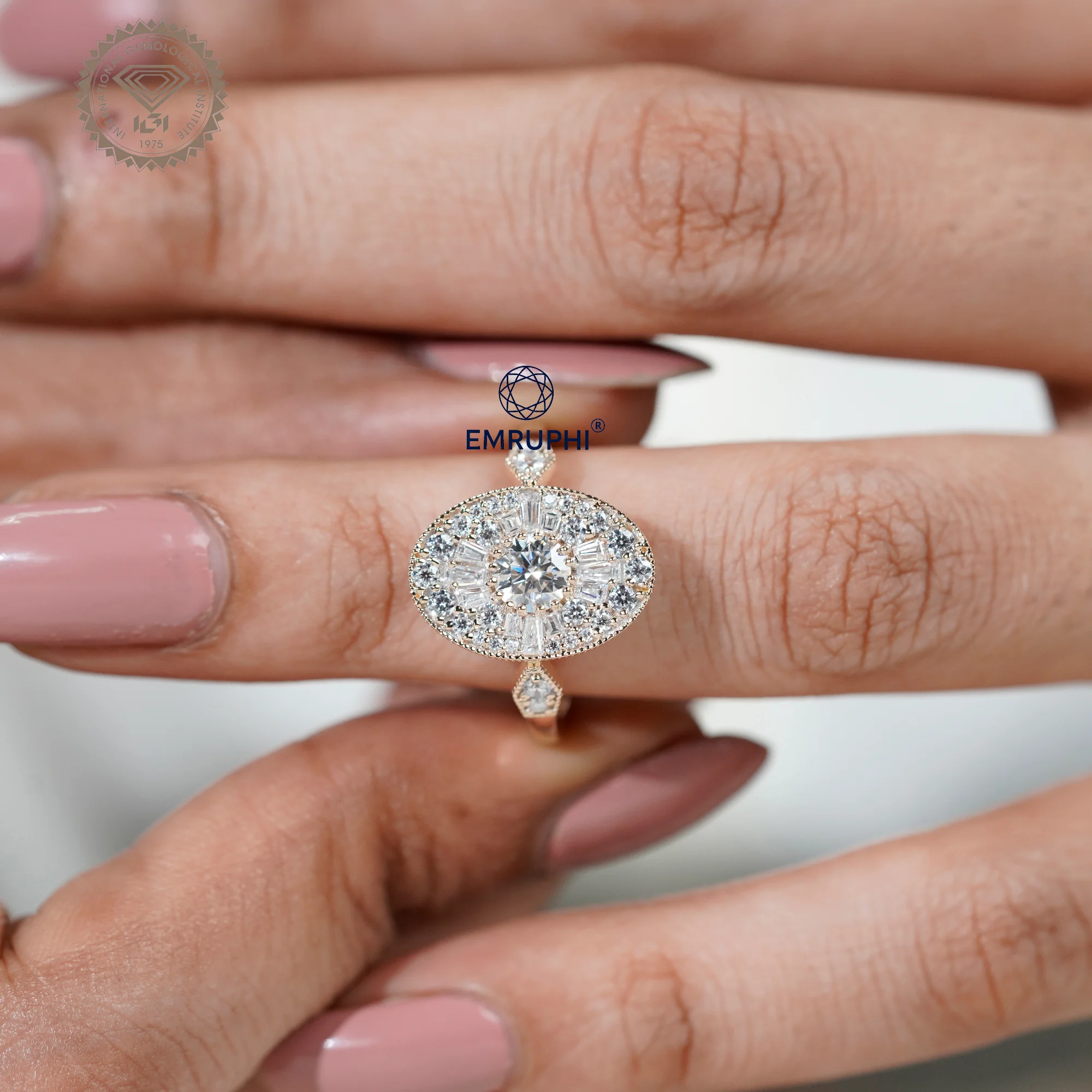 Oval Mosaic Moissanite Ring | Art Deco Brilliant Cut Engagement Ring — view 8