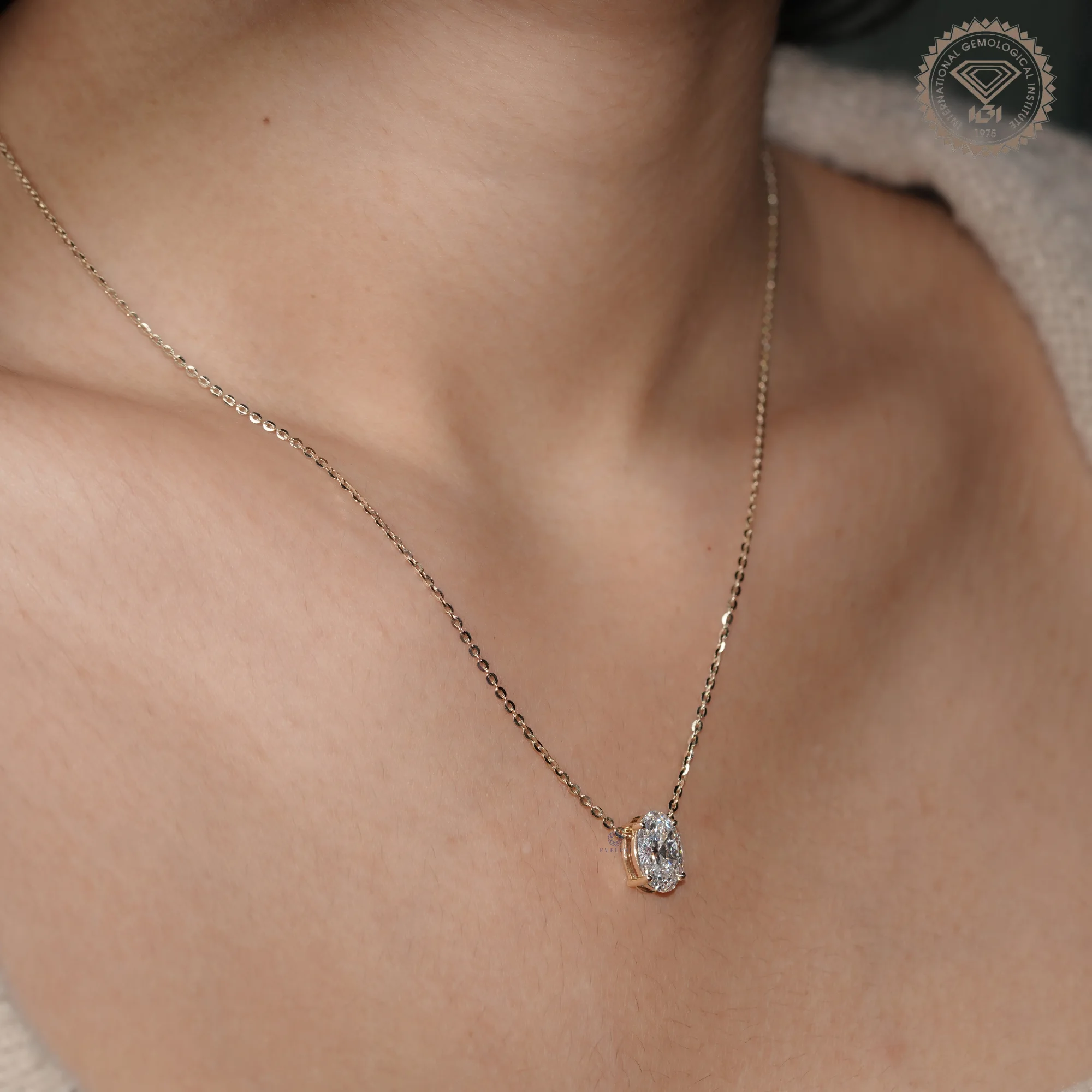 2 CT Oval Cut Solitaire Lab Grown Diamond Pendant, 14K Gold Necklace — view 10