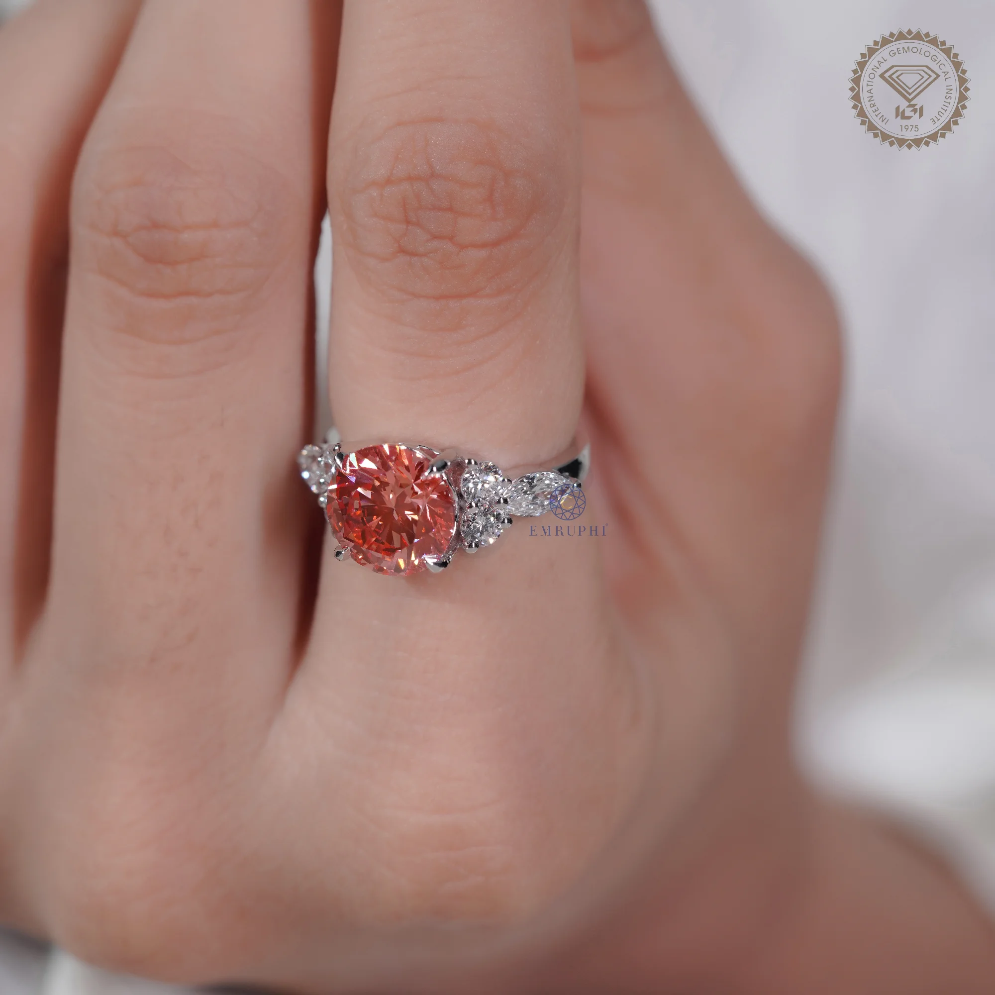 3 CT Round Vivid Pink Diamond Ring, Pink Lab Grown Diamond Engagement Ring — view 9