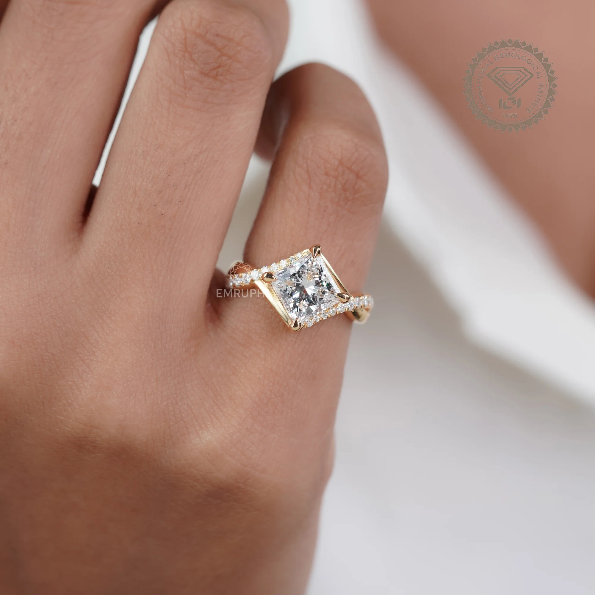 2 CT Princess Cut Lab Diamond Engagement Ring, 14K Gold Solitaire Bridal Ring — view 8