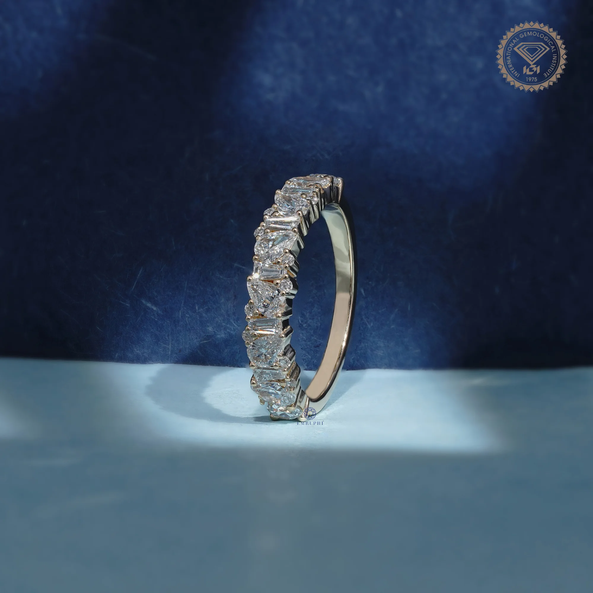 Pear and Baguette Lab Grown Diamond Wedding Band, Mixed Shape Diamond Half Eternity Ring — view 2