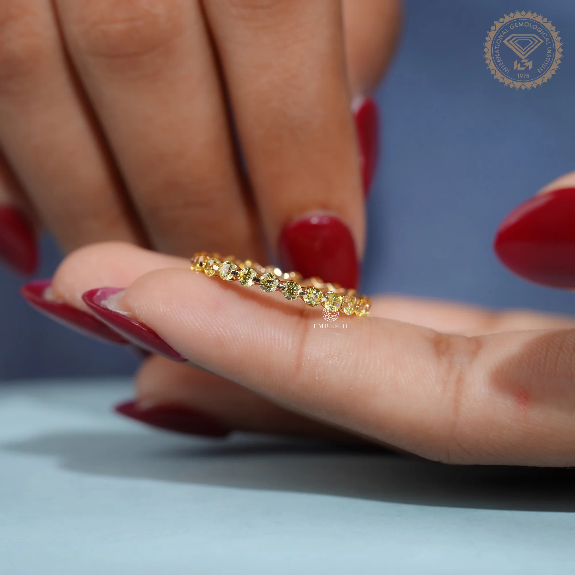 Fancy Yellow Diamond Eternity Band, Round Vivid Yellow Wedding Band — view 5