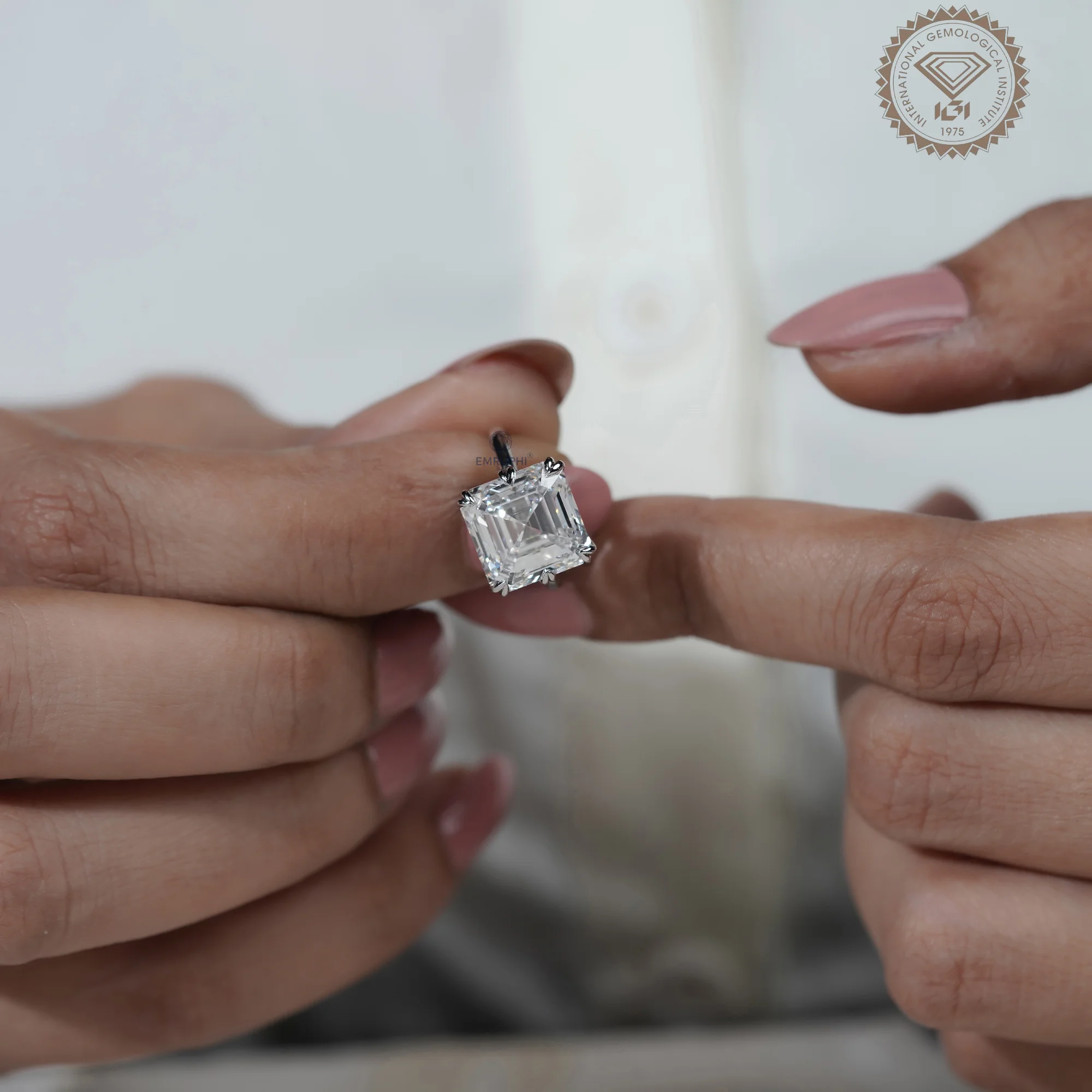 7 Carat Asscher Cut Lab Grown Diamond Engagement Ring — view 13