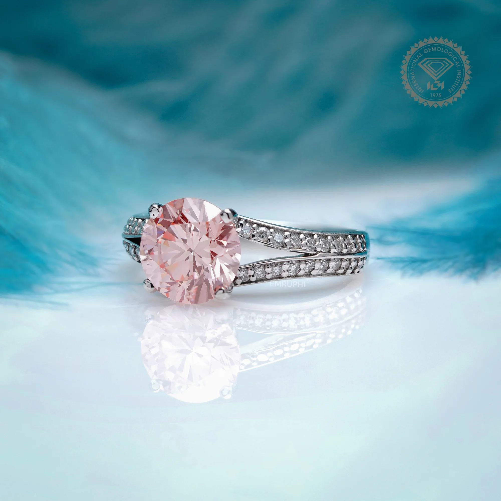 2.00 CT Pink Lab Diamond Engagement Ring, 14K White Gold Split Shank Ring — view 2