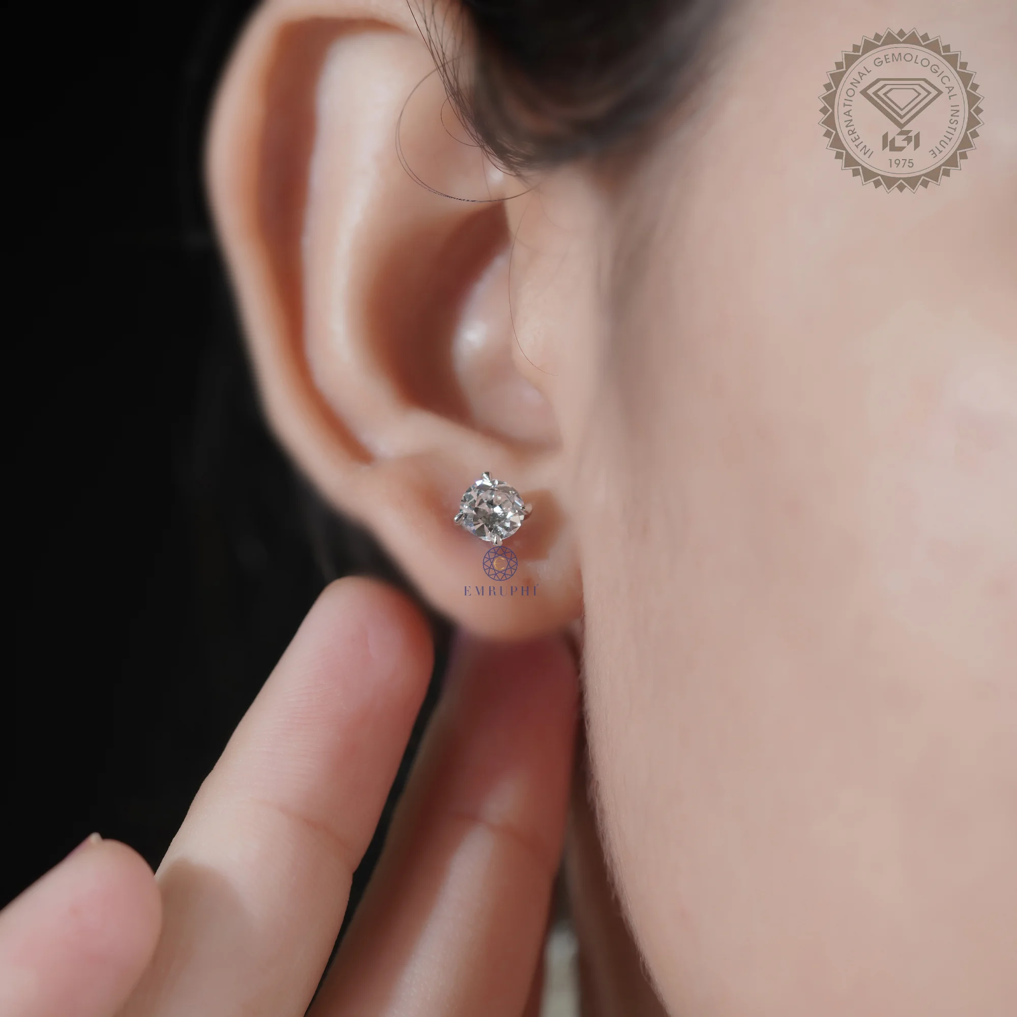 Round Old European Cut Studs Earrings, Solitaire Antique Earring Gift — view 9