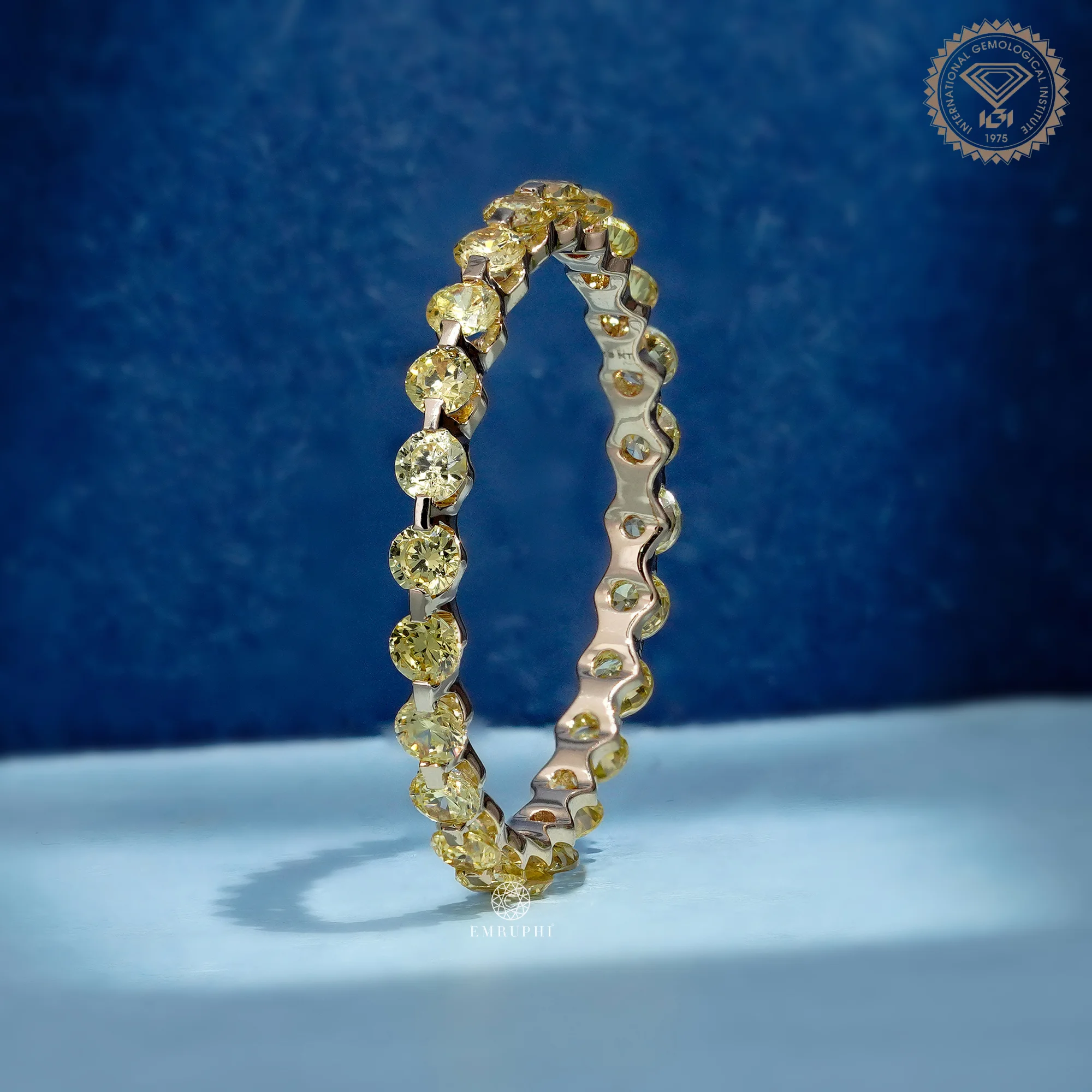 Fancy Yellow Diamond Eternity Band, Round Vivid Yellow Wedding Band — view 2