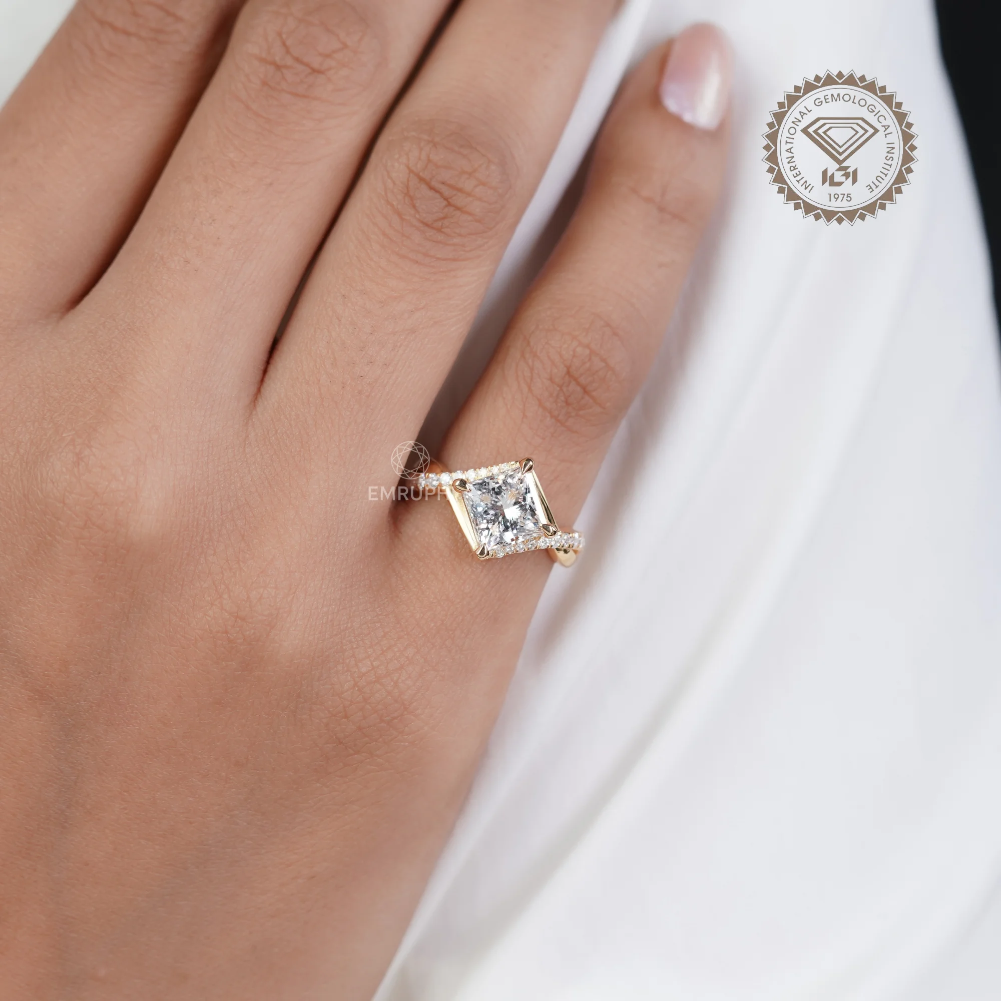 2 CT Princess Cut Lab Diamond Engagement Ring, 14K Gold Solitaire Bridal Ring — view 12