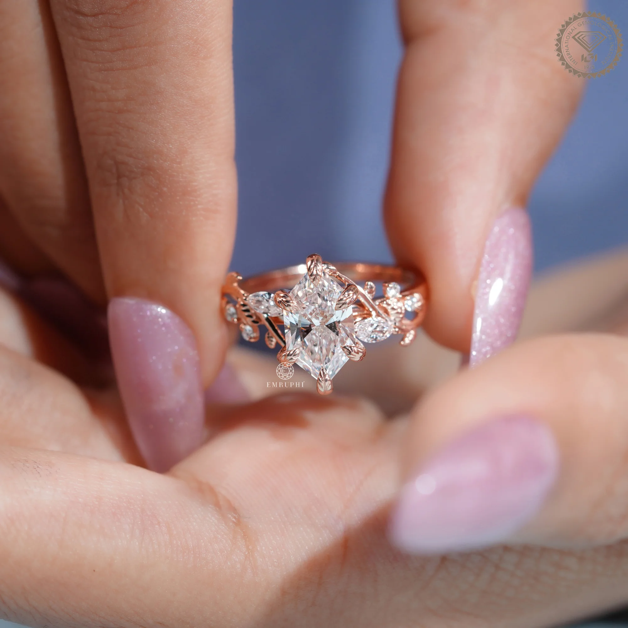 Dutch Marquise Lab Grown Nature Inspired Ring, 14K Rose Gold Wedding Ring, Leaf Diamond Ring — view 11