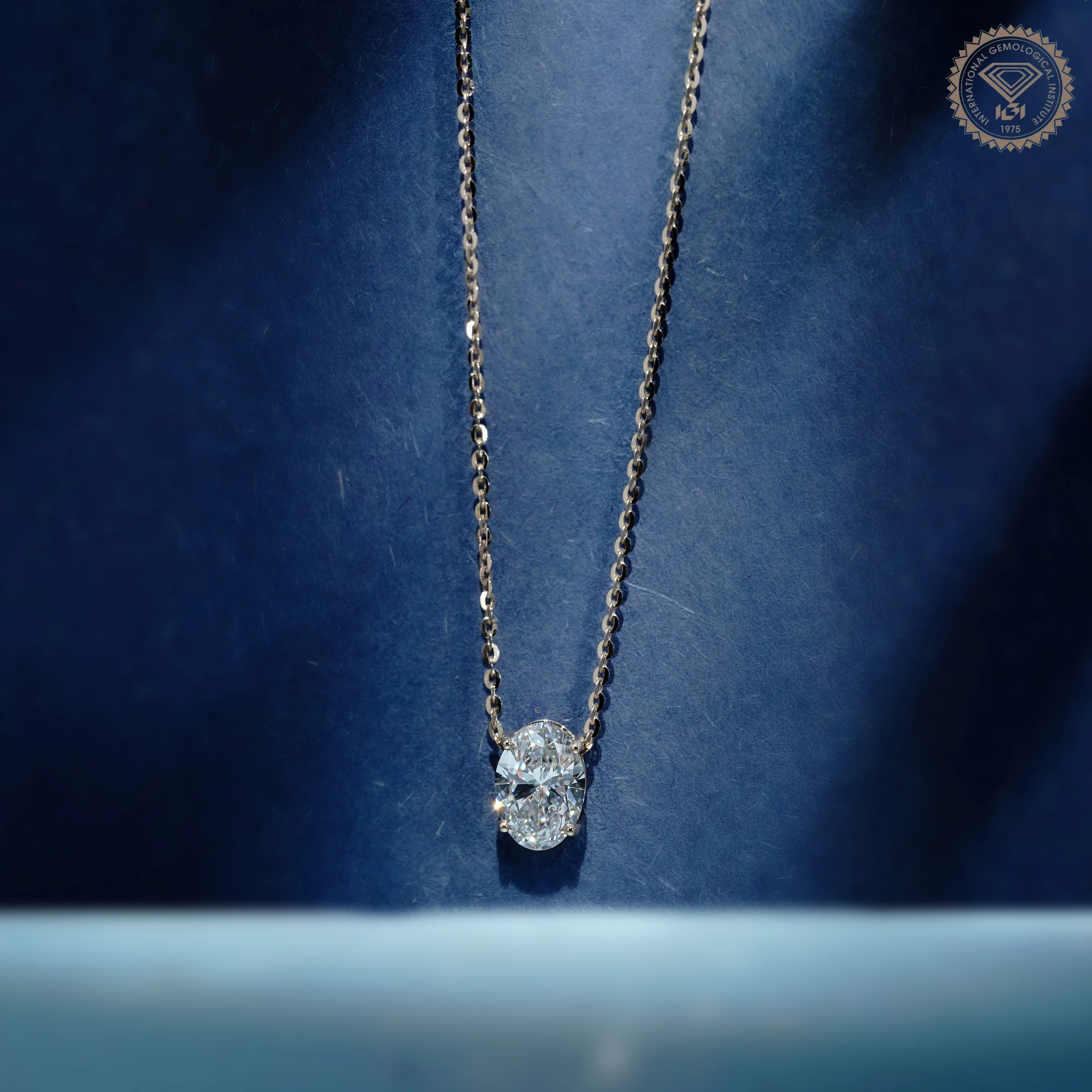 2 CT Oval Cut Solitaire Lab Grown Diamond Pendant, 14K Gold Necklace — view 4