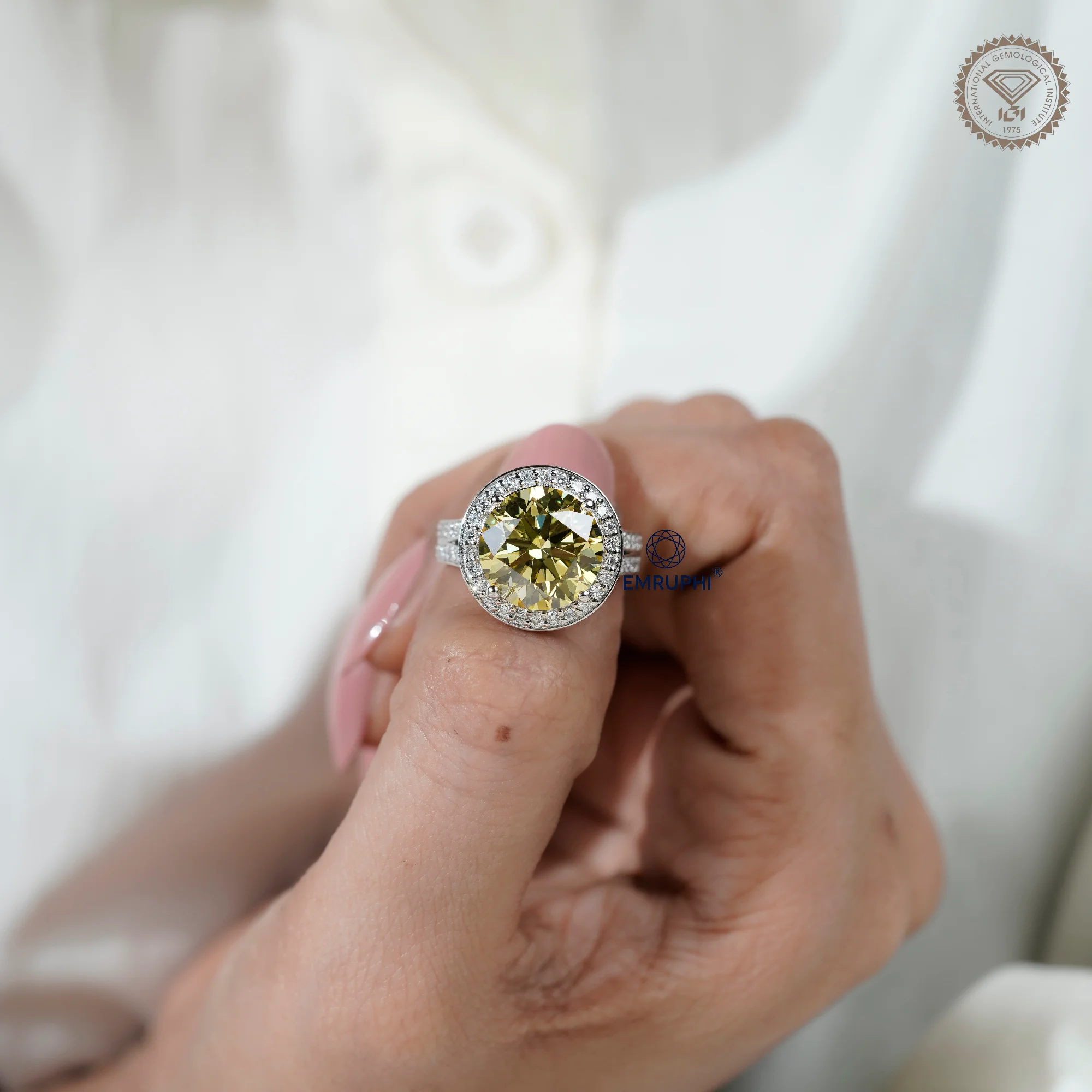 7.00 Carat Round Vivid Yellow Lab Grown Diamond Ring, Certified Rare Collector Stone — view 12