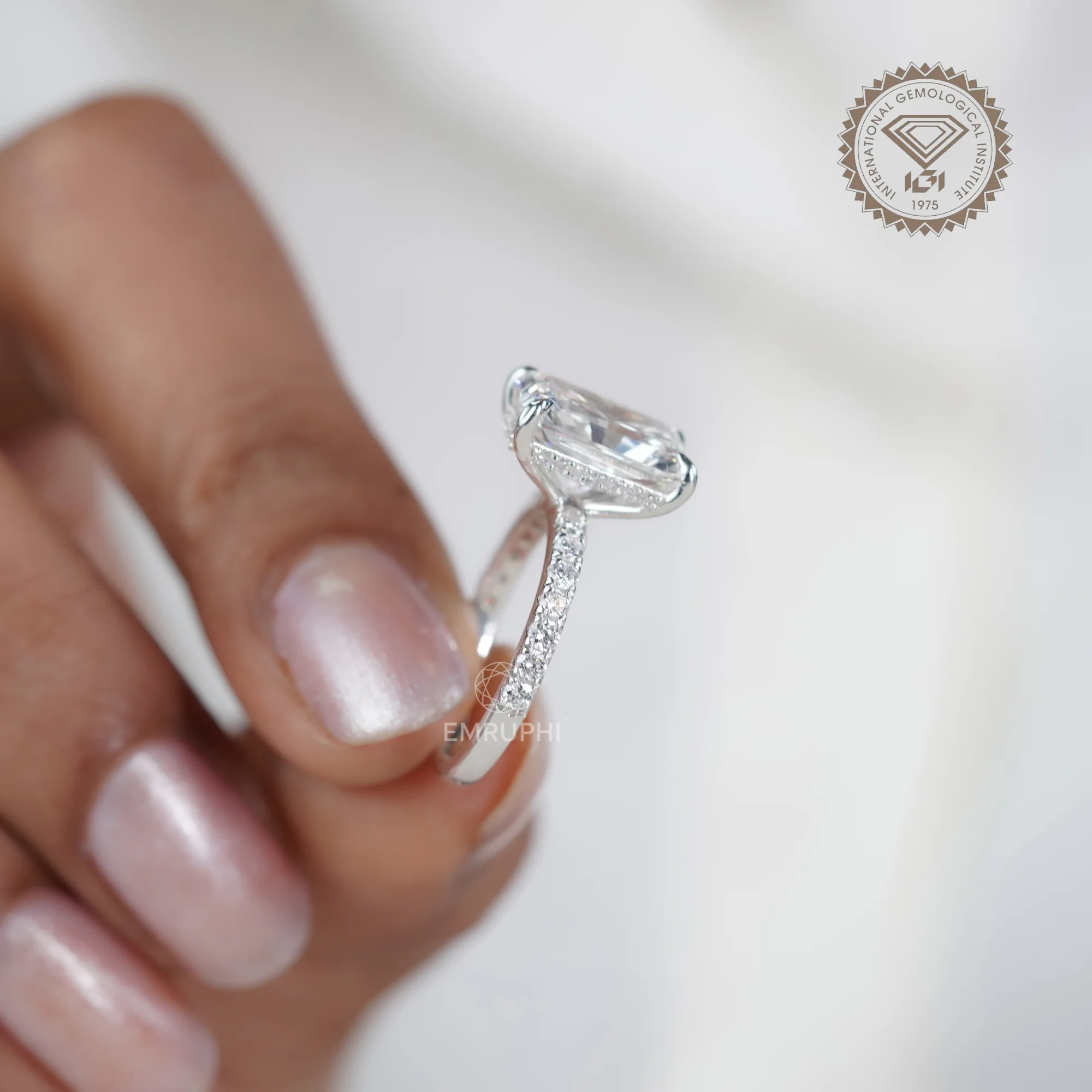 4 CT Radiant Cut Lab Diamond Halo Ring, IGI Certified 14k Gold Wedding Ring — view 6